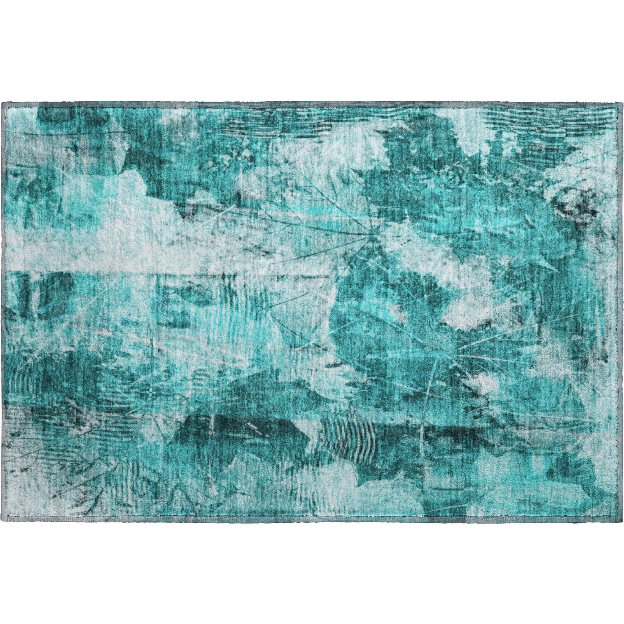 Kyoto Machine Washable Transitional Teal Rug 1'8" x 2'6" #shape_Rectangle