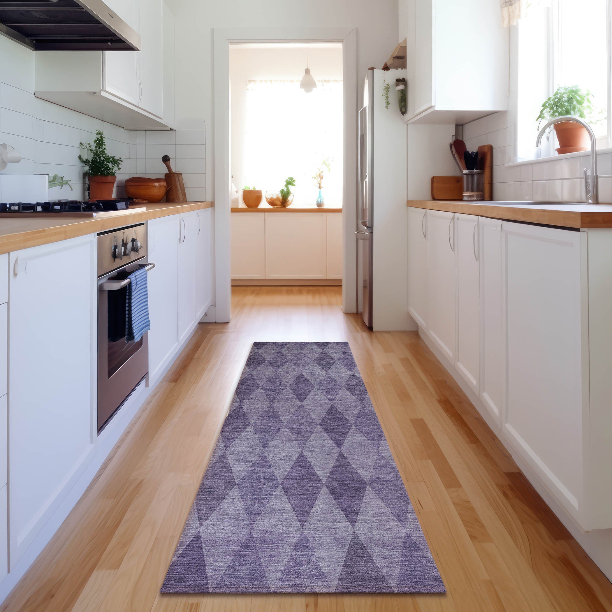 Kathmandu Machine Washable Transitional Purple Rug 2'3" x 7'6" #shape_Runner