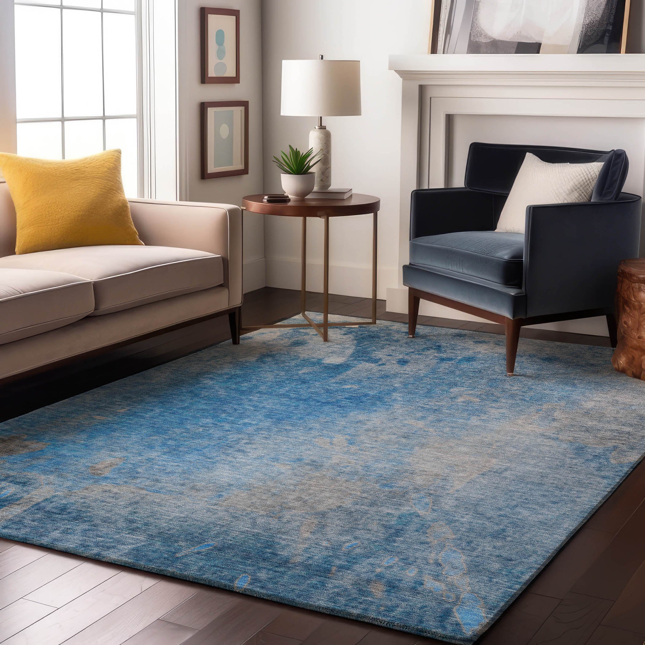 Mdina Machine Washable Transitional Blue Rug 2'6" x 3'10" #shape_Rectangle