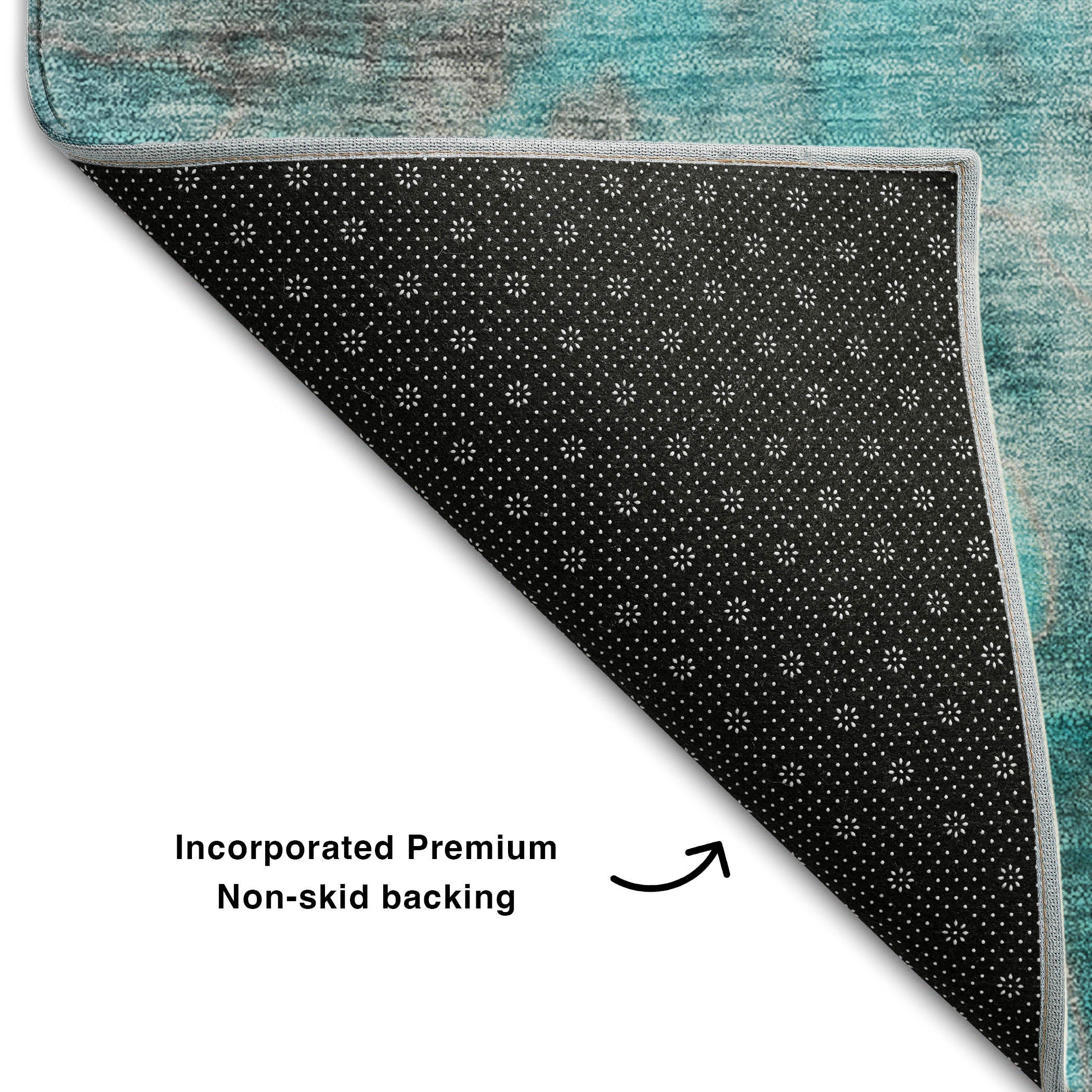 Mdina Machine Washable Transitional Teal Rug 1'8" x 2'6" #shape_Rectangle