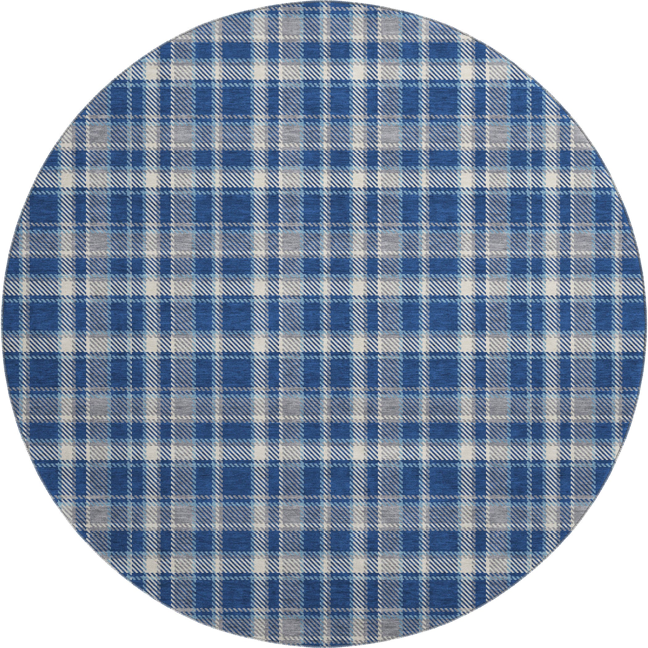 Luang Prabang Machine Washable Transitional Navy Blue Rug 8' x 8' #shape_Round