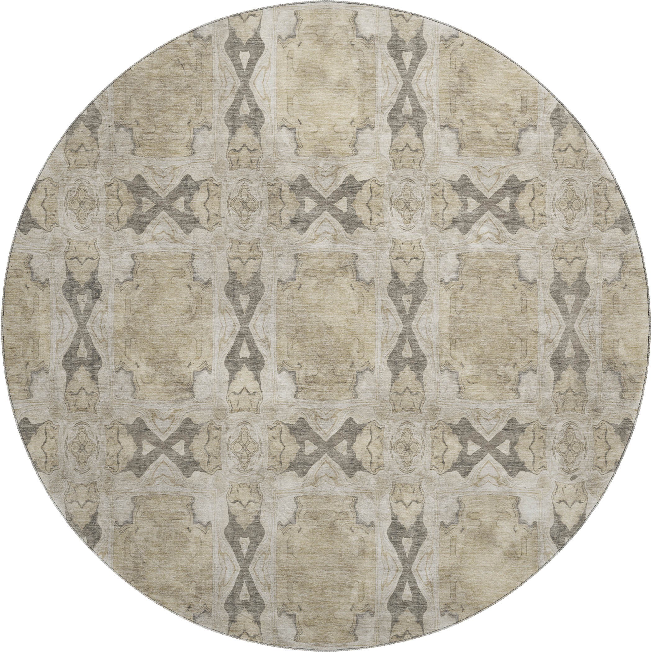 Hoi An Machine Washable Transitional Beige Brown Rug 8' x 8' #shape_Round