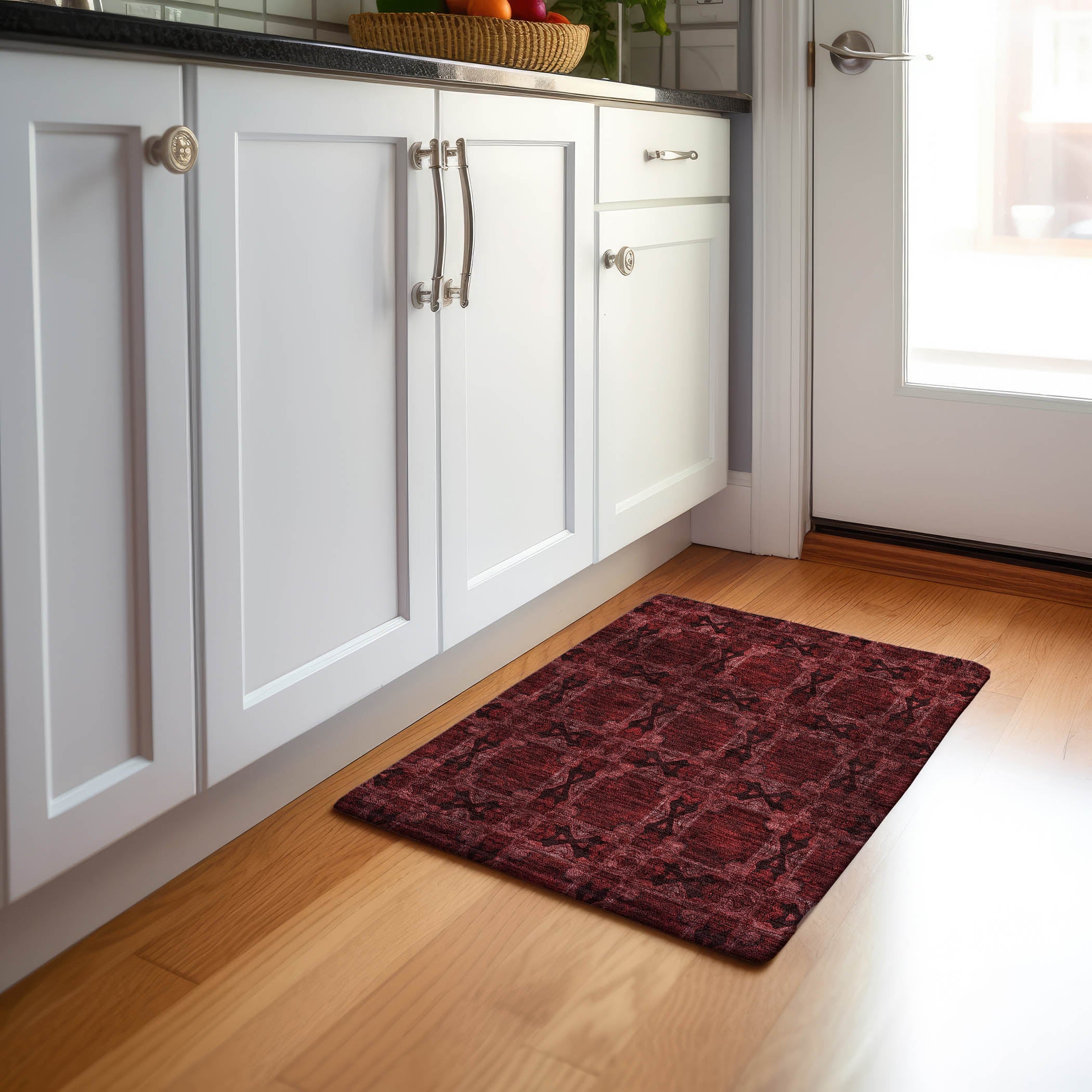 Hoi An Machine Washable Transitional Burgundy Red Rug 1'8" x 2'6" #shape_Rectangle