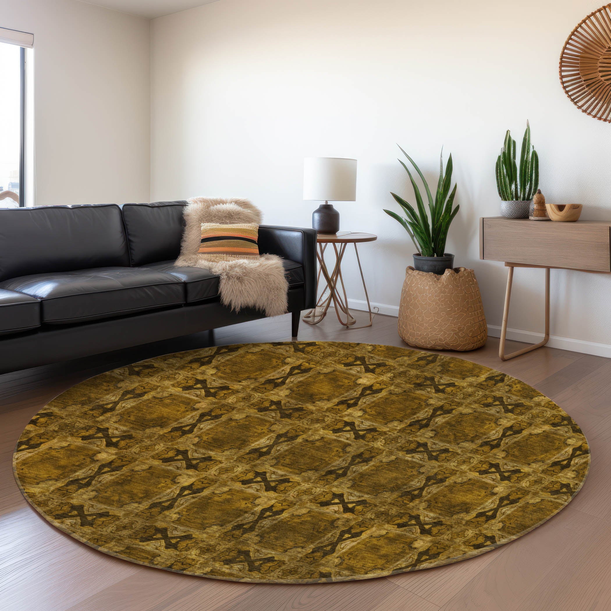 Hoi An Machine Washable Transitional Chocolate Brown Rug 8' x 8' #shape_Round