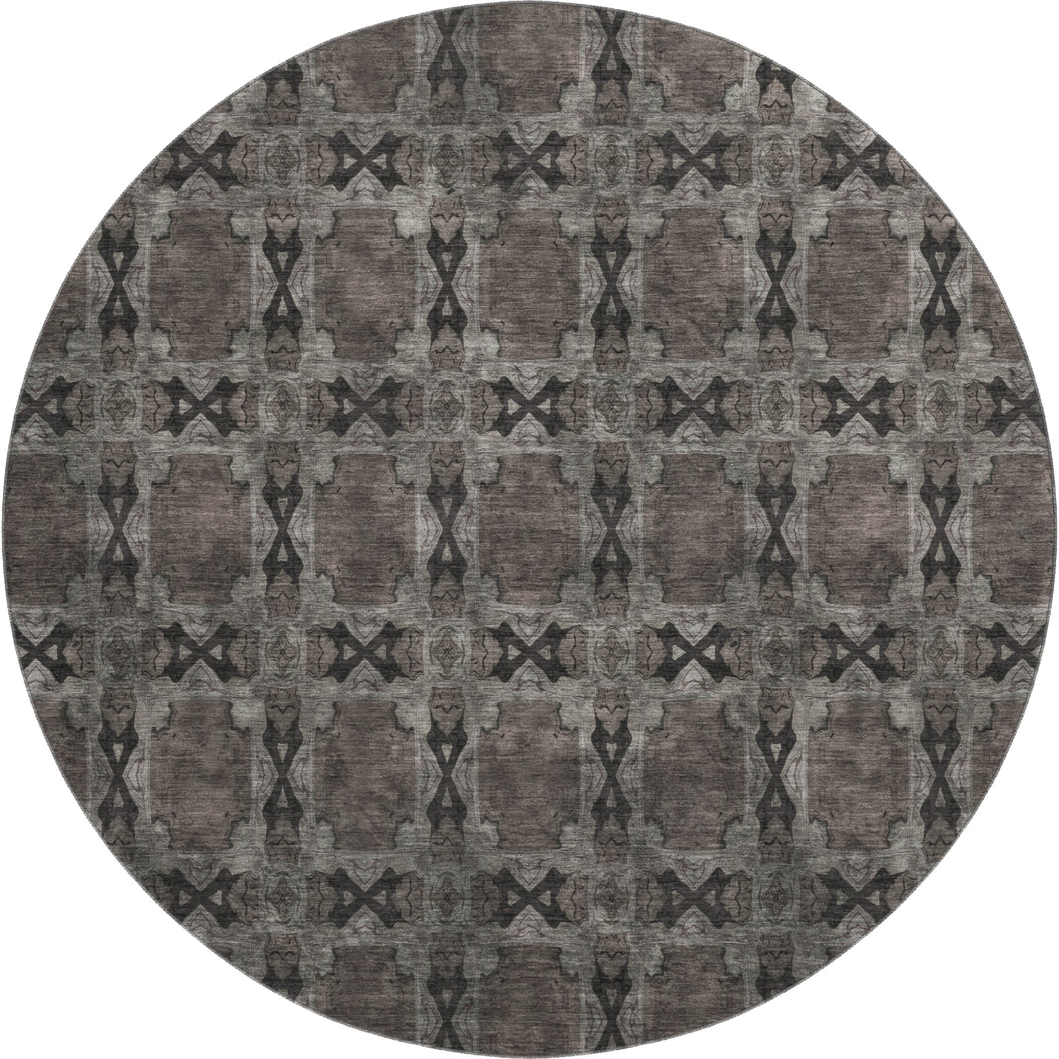 Hoi An Machine Washable Transitional Gray Rug 8' x 8' #shape_Round