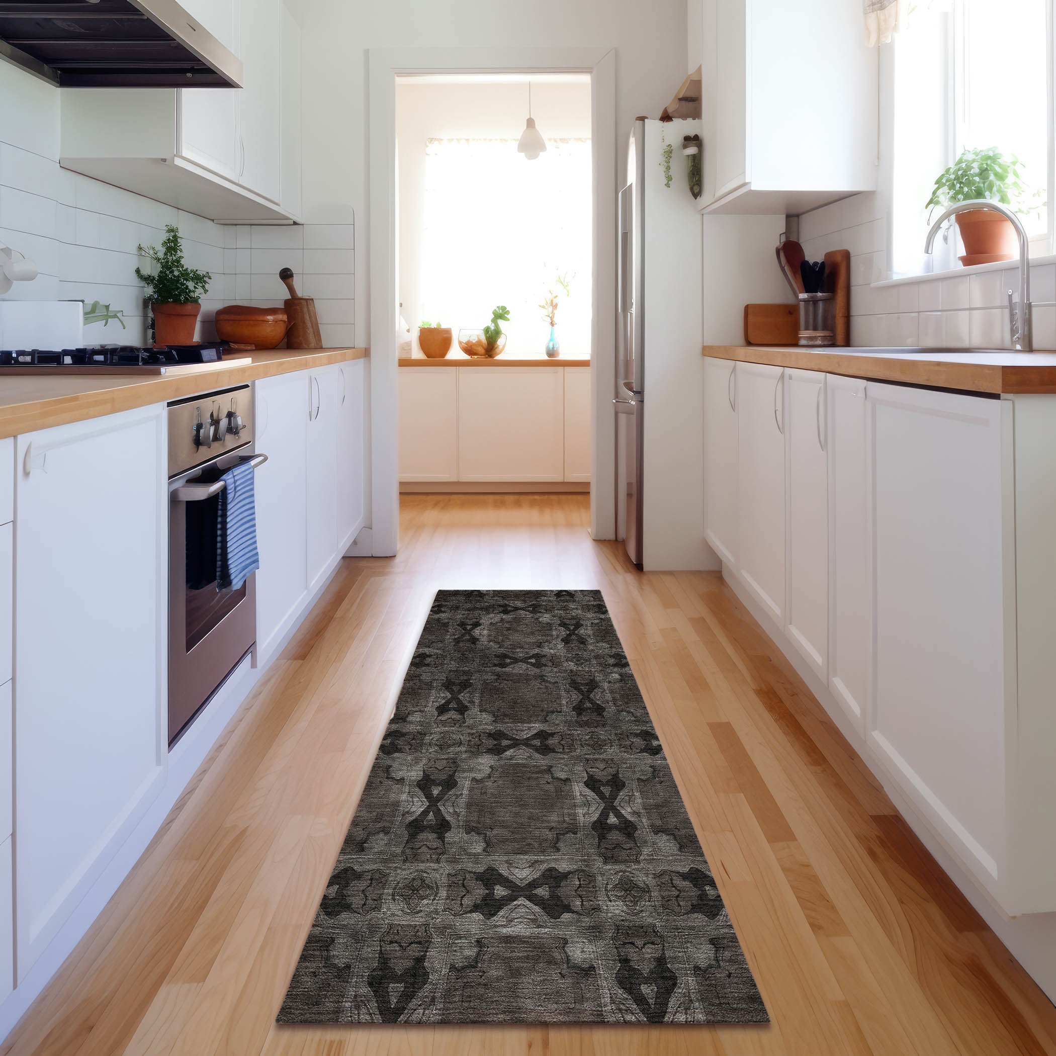 Hoi An Machine Washable Transitional Gray Rug 2'3" x 7'6" #shape_Runner