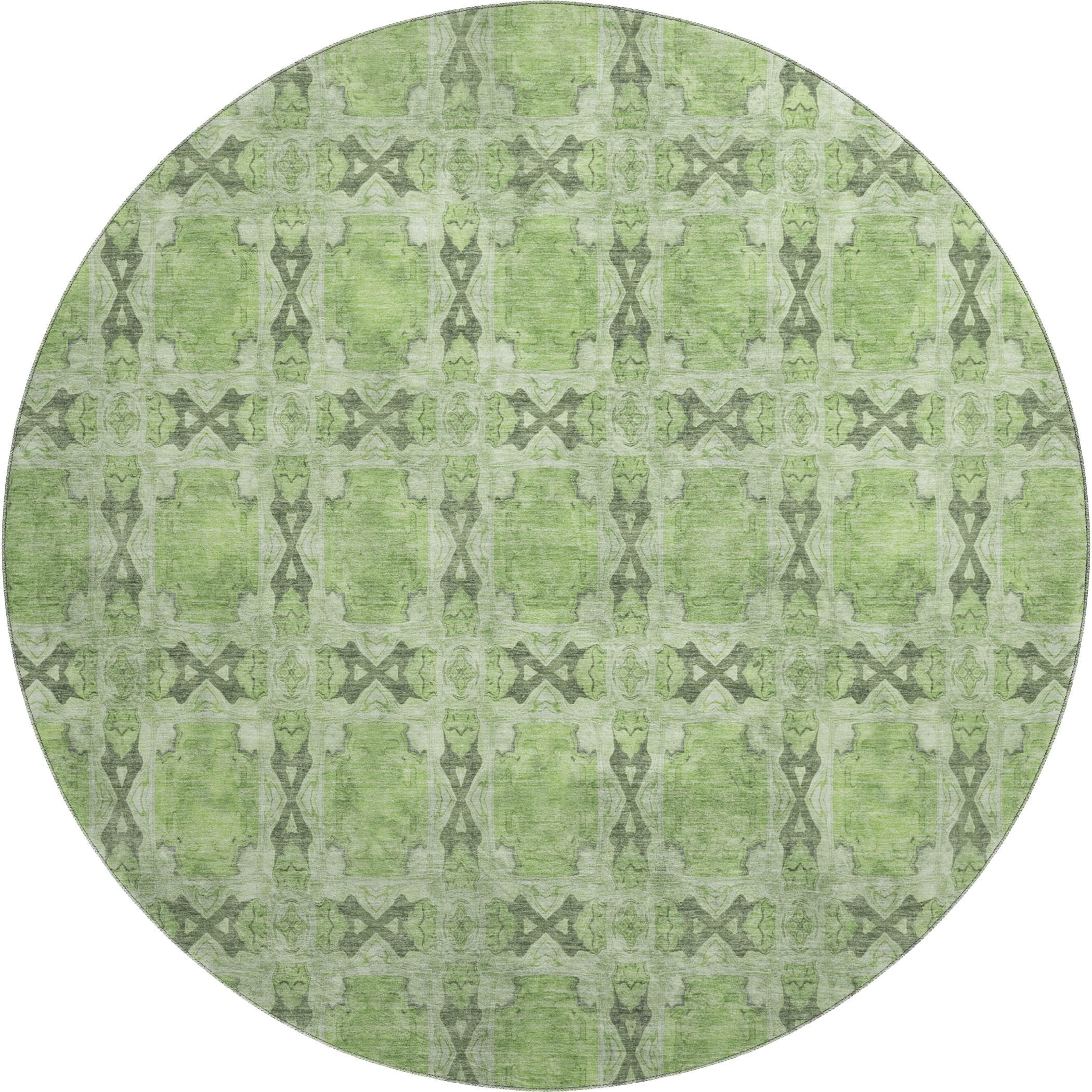 Hoi An Machine Washable Transitional Green Rug 8' x 8' #shape_Round