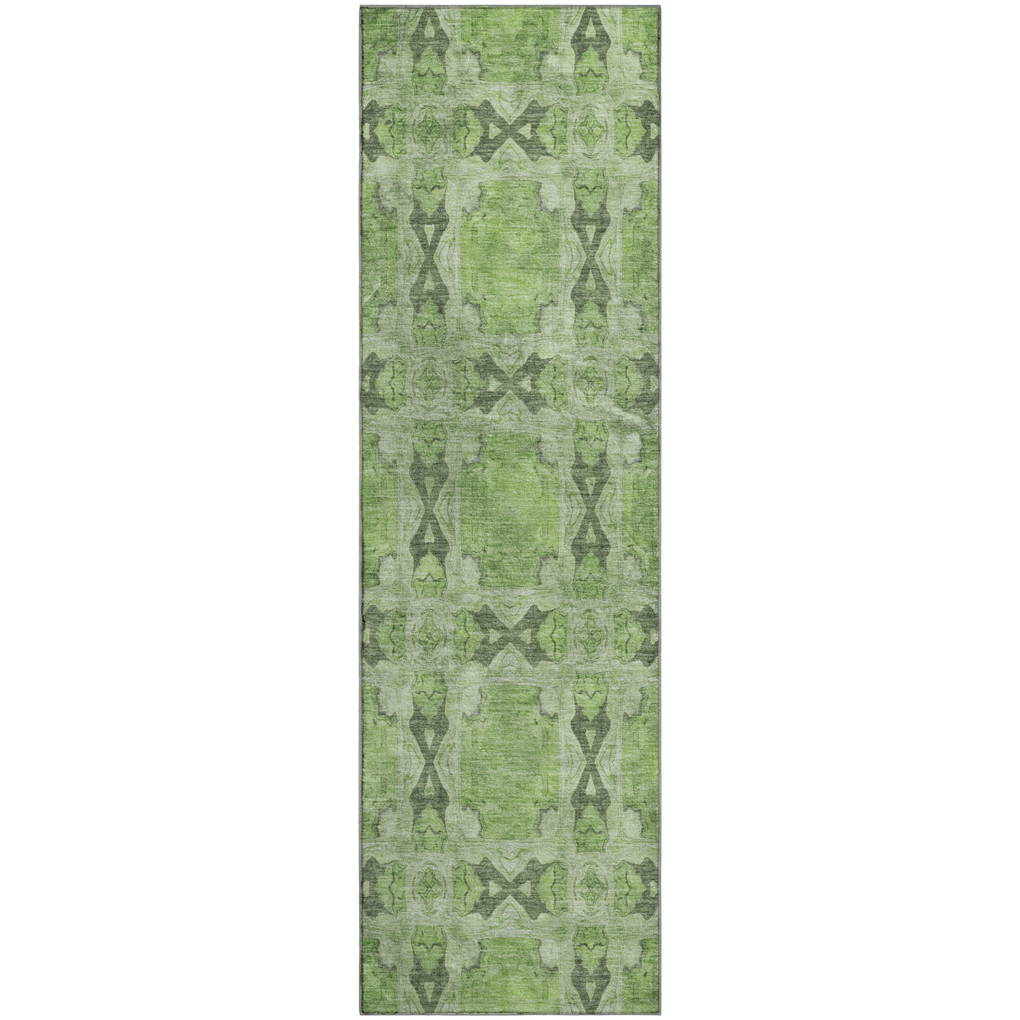 Hoi An Machine Washable Transitional Green Rug 2'3" x 7'6" #shape_Runner