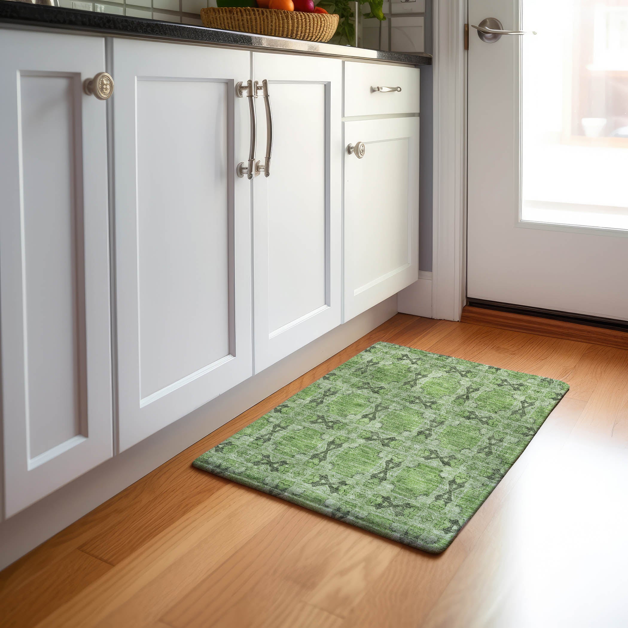 Hoi An Machine Washable Transitional Green Rug 1'8" x 2'6" #shape_Rectangle