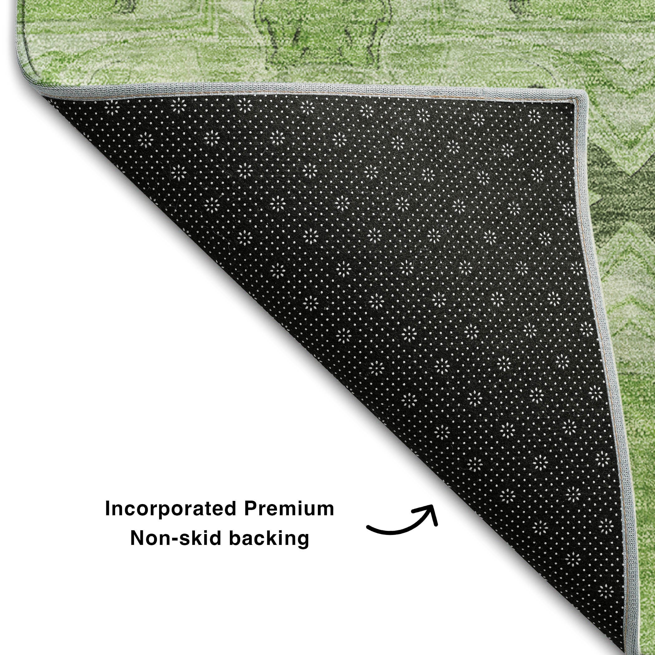 Hoi An Machine Washable Transitional Green Rug 1'8" x 2'6" #shape_Rectangle