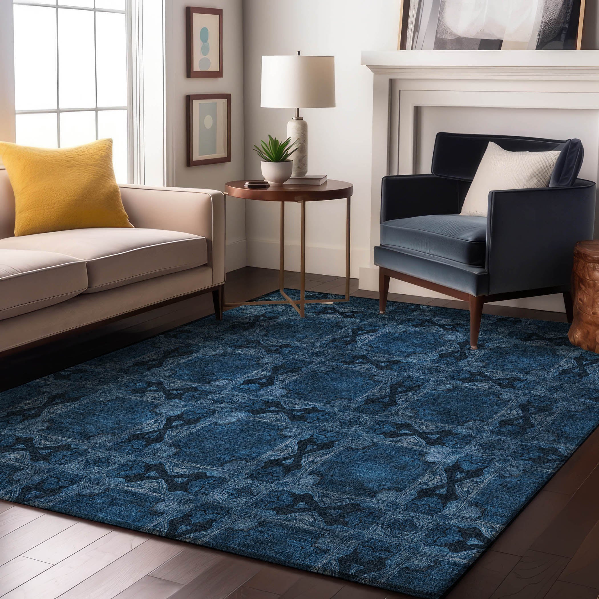 Hoi An Machine Washable Transitional Navy Blue Rug 2'6" x 3'10" #shape_Rectangle
