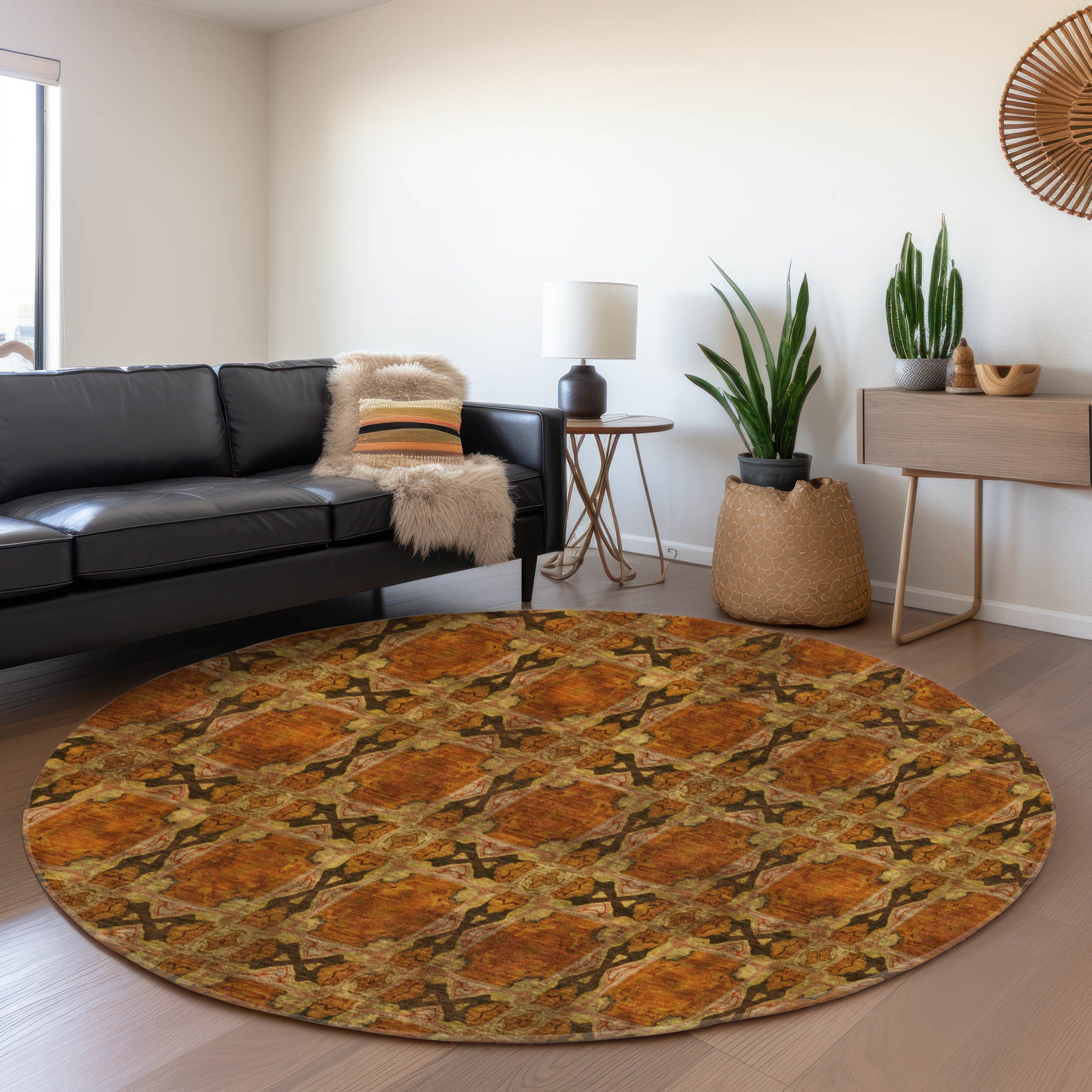 Hoi An Machine Washable Transitional Paprika Orange Rug 8' x 8' #shape_Round