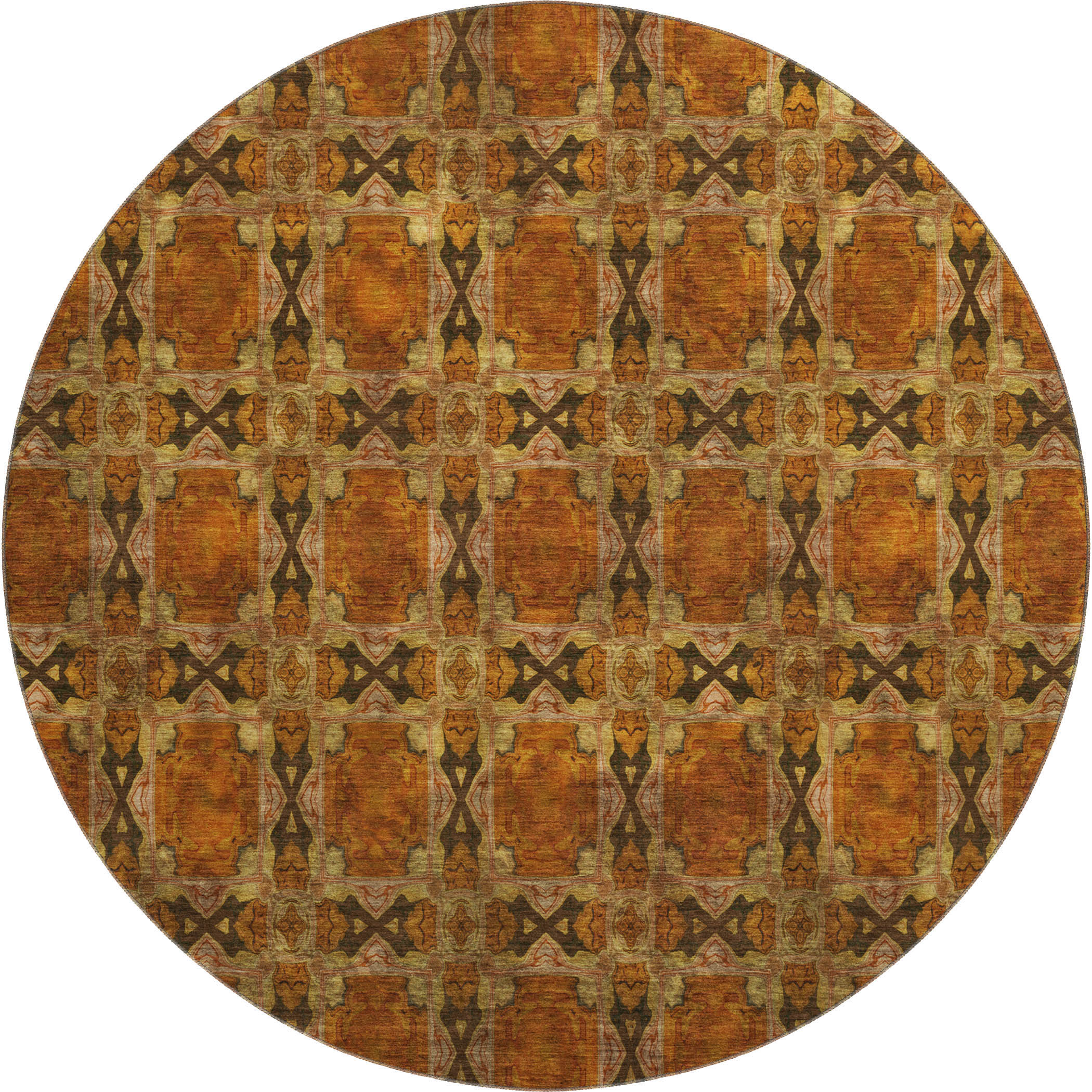 Hoi An Machine Washable Transitional Paprika Orange Rug 8' x 8' #shape_Round