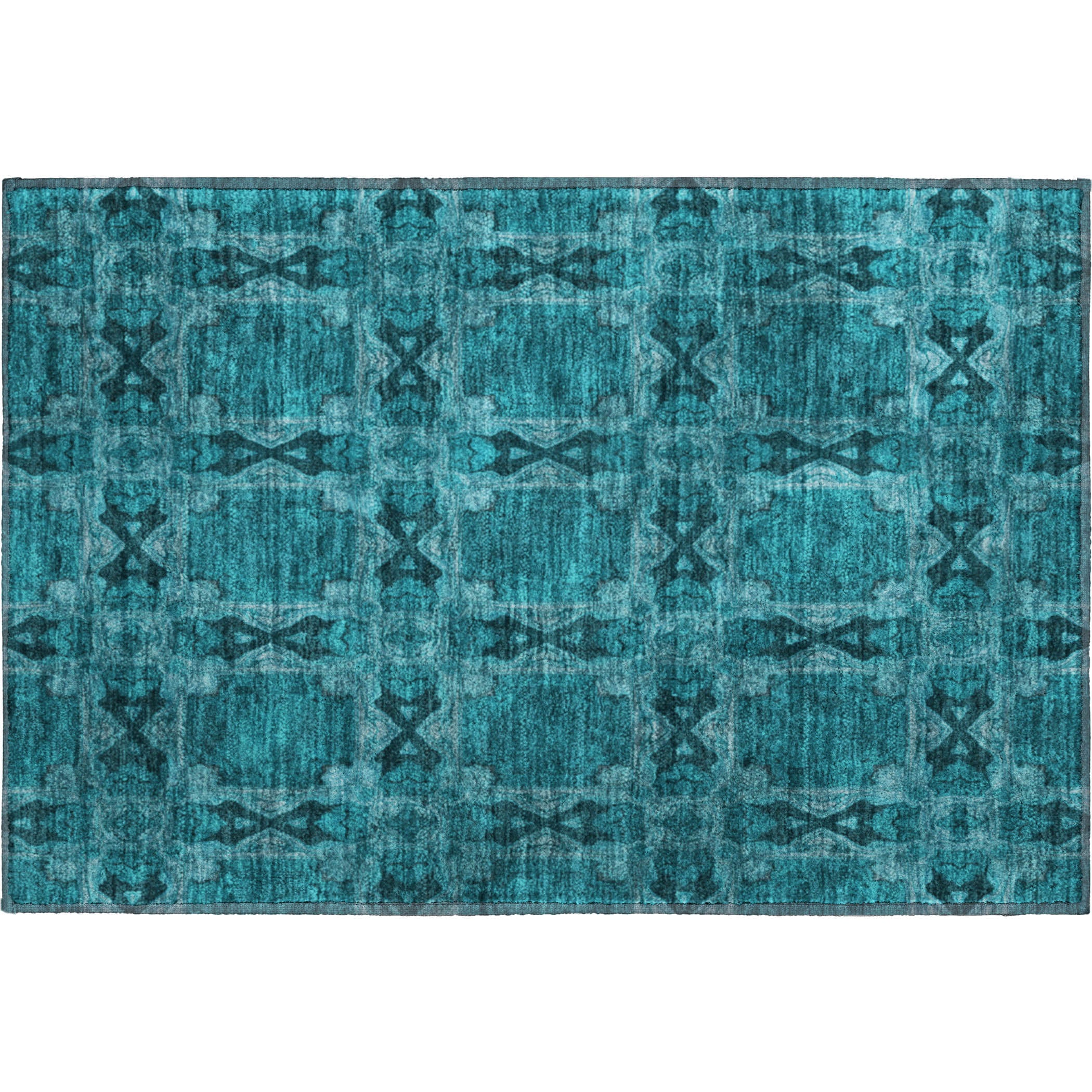 Hoi An Machine Washable Transitional Teal Rug 1'8" x 2'6" #shape_Rectangle