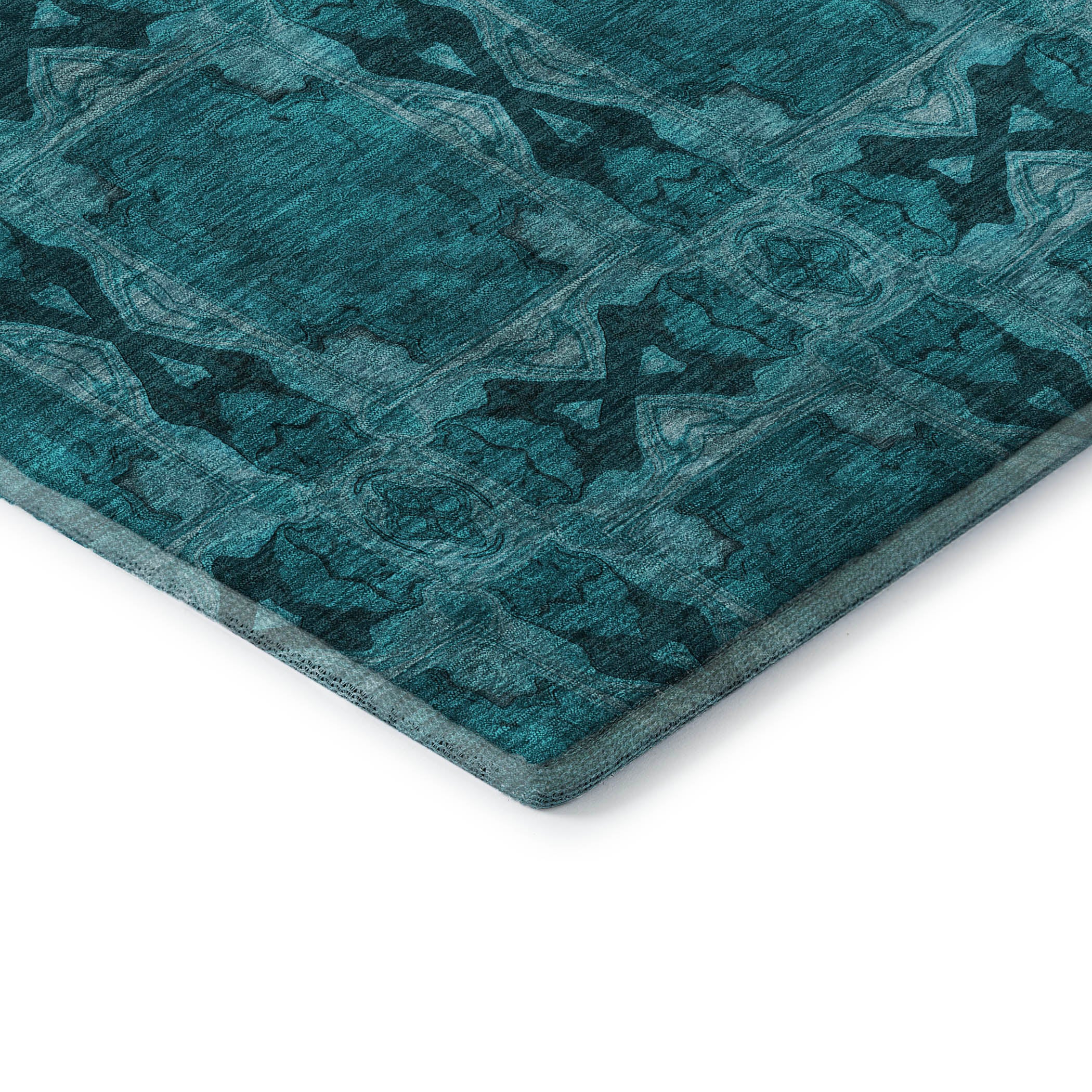 Hoi An Machine Washable Transitional Teal Rug 1'8" x 2'6" #shape_Rectangle