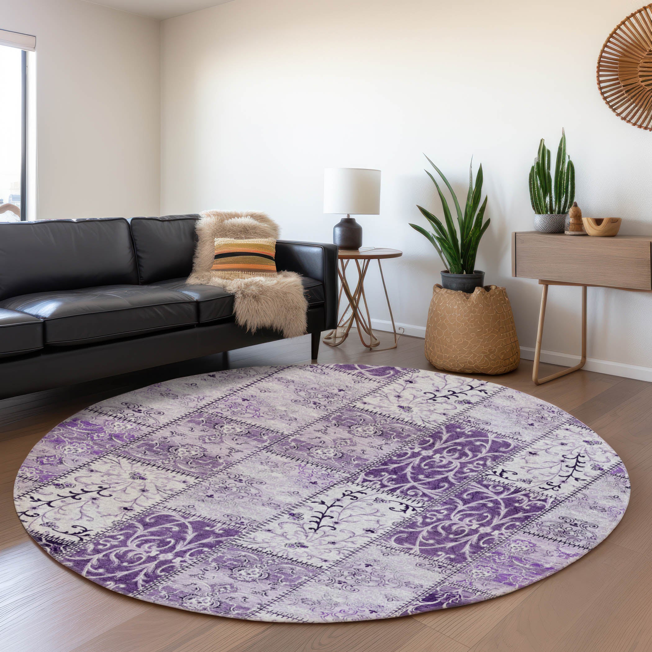Jaipur Machine Washable Transitional Purple Rug 8' x 8' #shape_Round