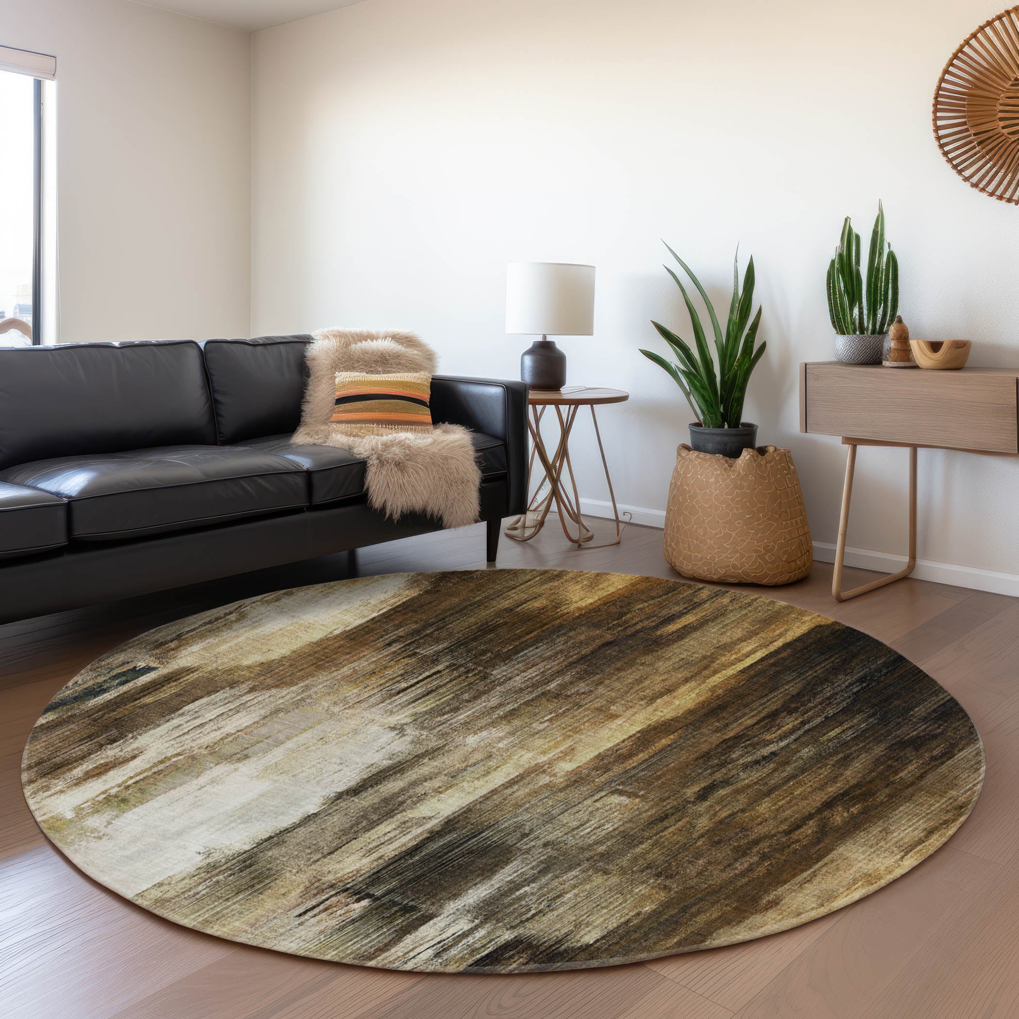 Reykjavik Machine Washable Transitional Chocolate Brown Rug 8' x 8' #shape_Round