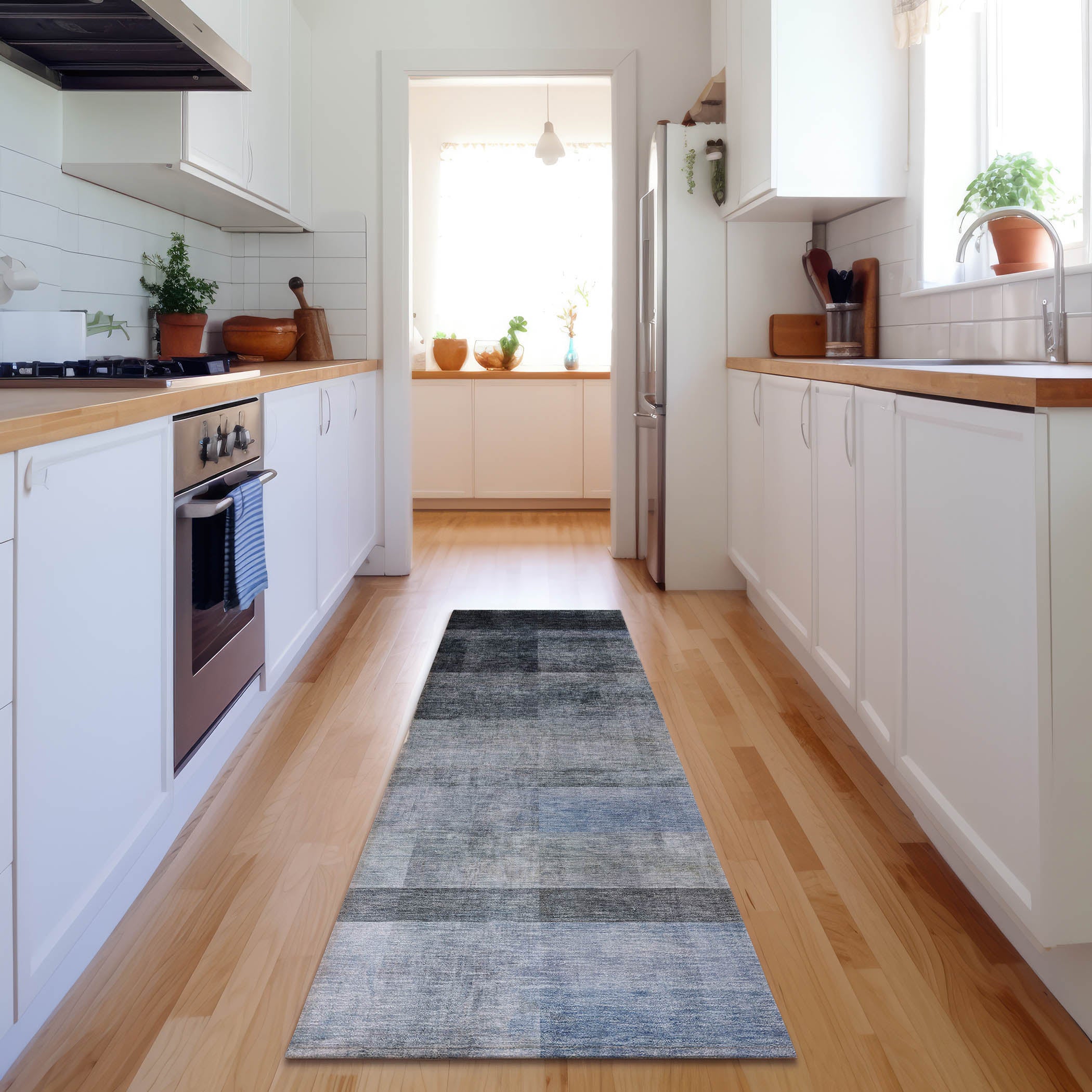 Lucerne Machine Washable Transitional Navy Blue Rug 2'3" x 7'6" #shape_Runner