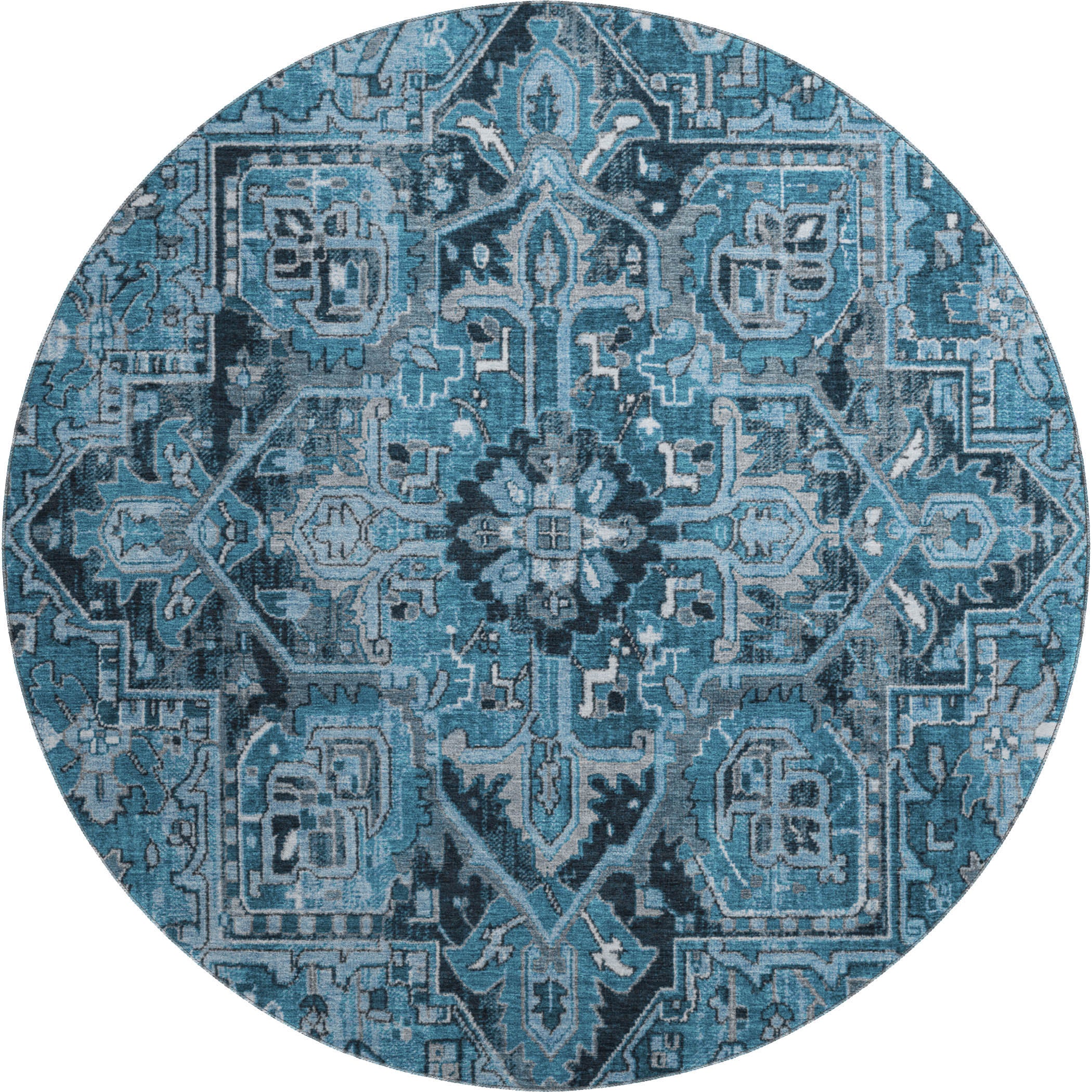 Bern Machine Washable Traditional Blue Rug 8' x 8' #shape_Round