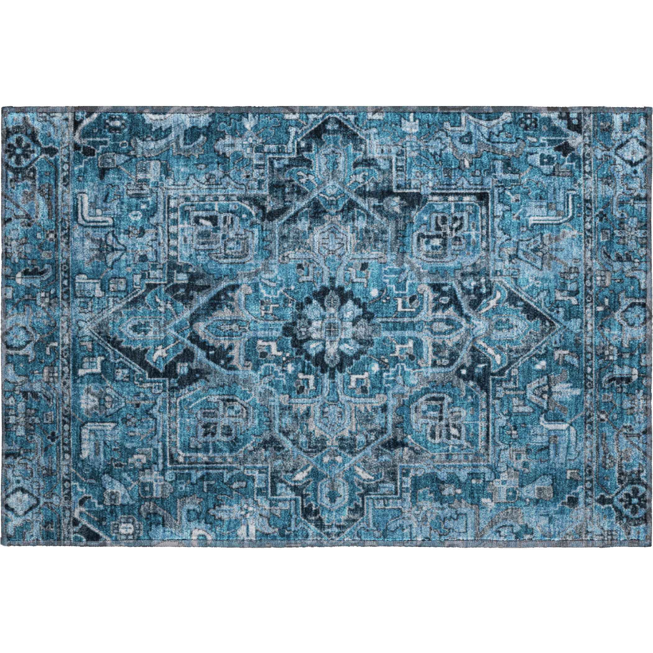 Bern Machine Washable Traditional Blue Rug 1'8" x 2'6" #shape_Rectangle