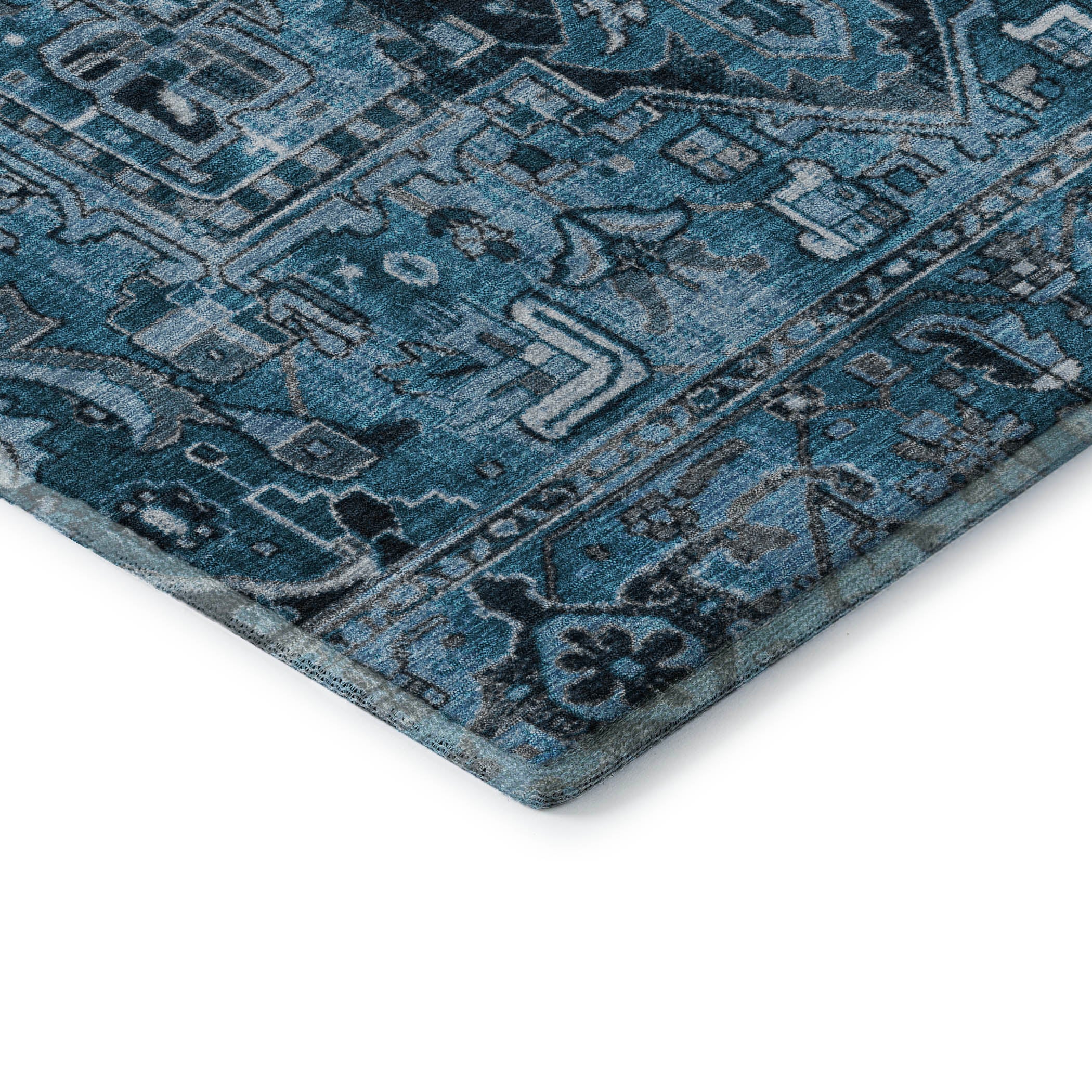 Bern Machine Washable Traditional Blue Rug 1'8" x 2'6" #shape_Rectangle
