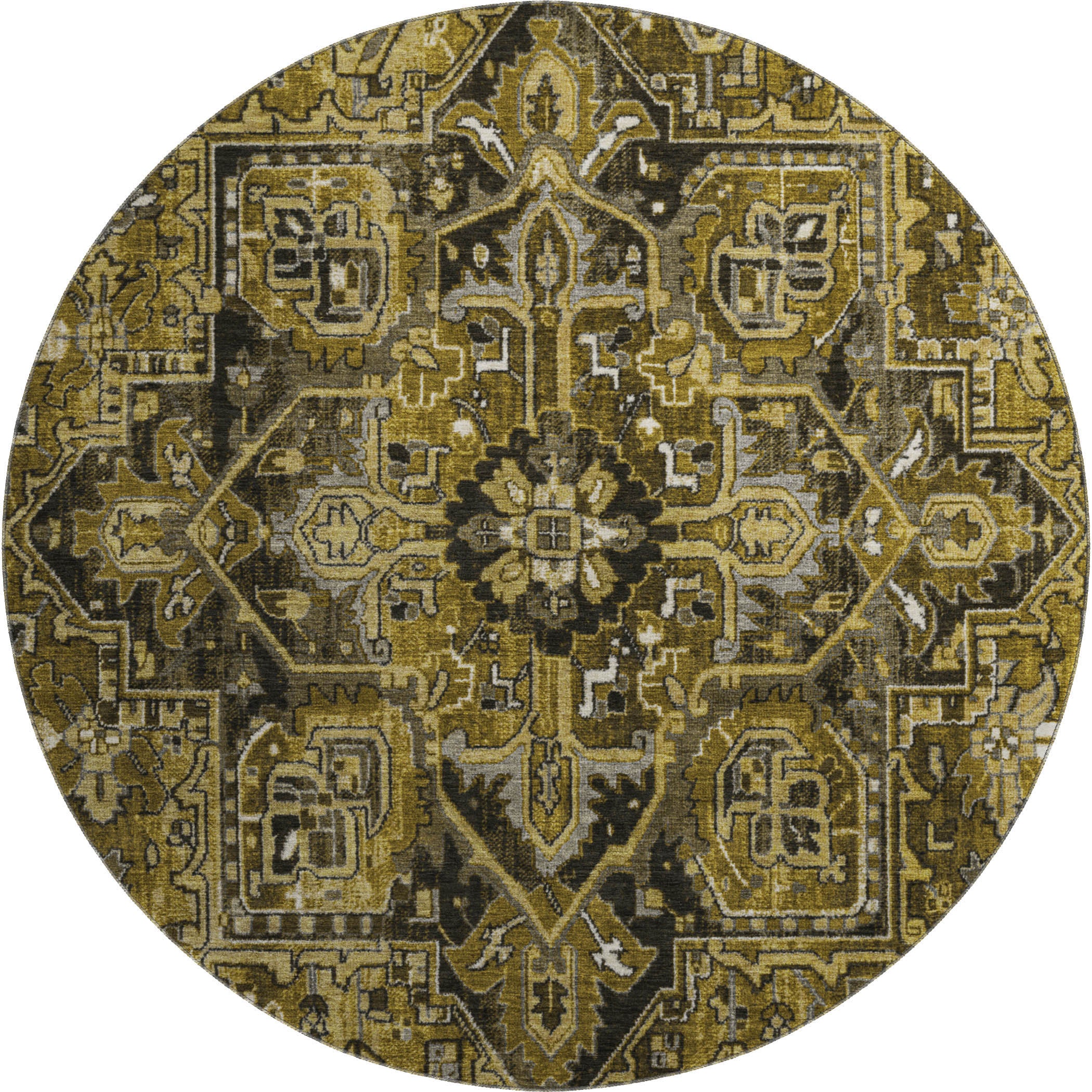 Bern Machine Washable Traditional Brown Rug 8' x 8' #shape_Round