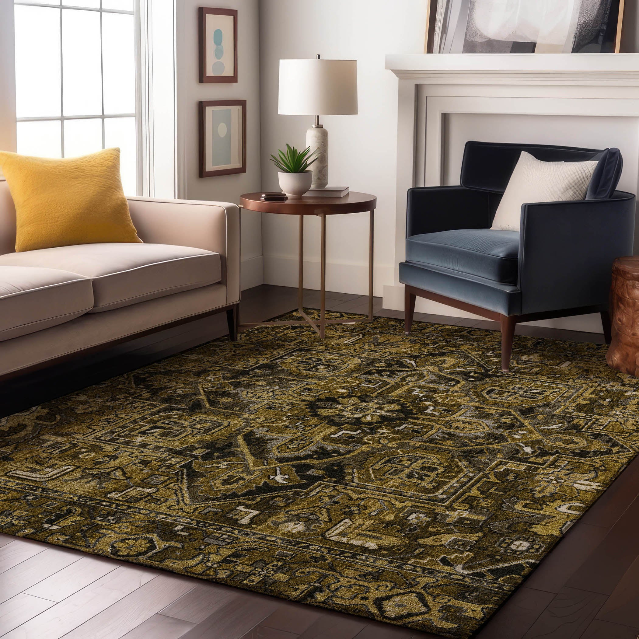 Bern Machine Washable Traditional Brown Rug 2'6" x 3'10" #shape_Rectangle
