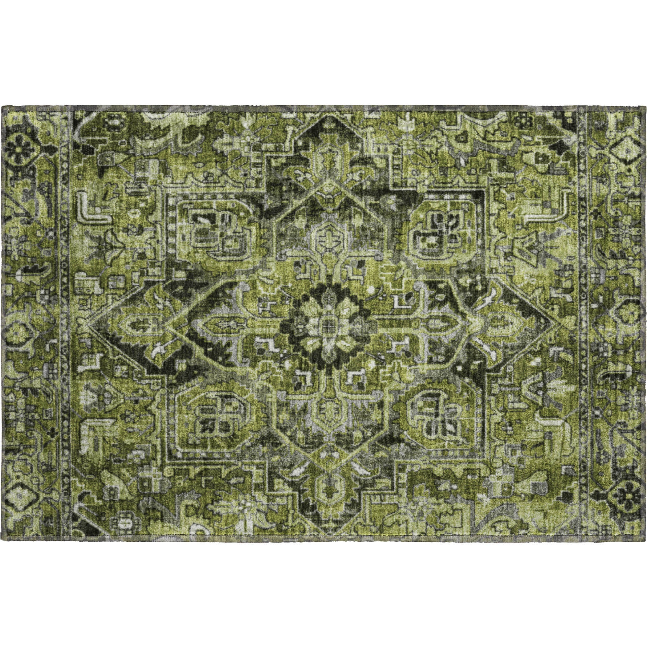Bern Machine Washable Traditional Olive Green Rug 1'8" x 2'6" #shape_Rectangle