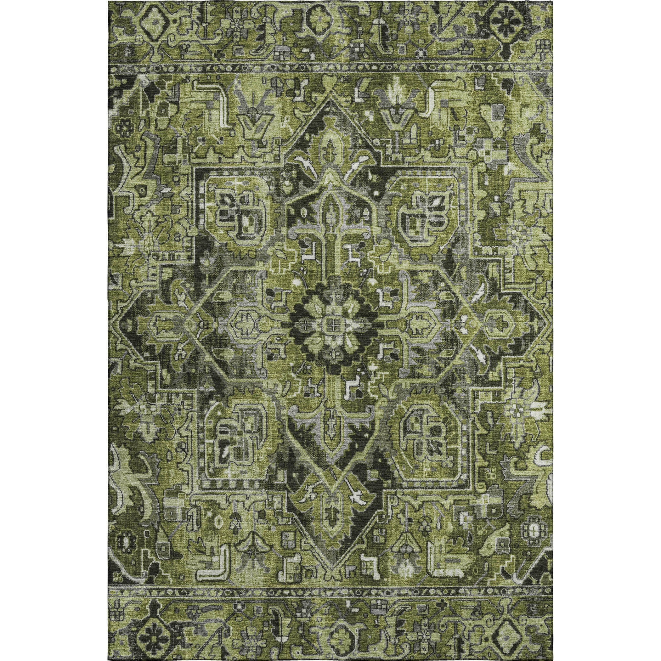 Bern Machine Washable Traditional Olive Green Rug 2'6" x 3'10" #shape_Rectangle