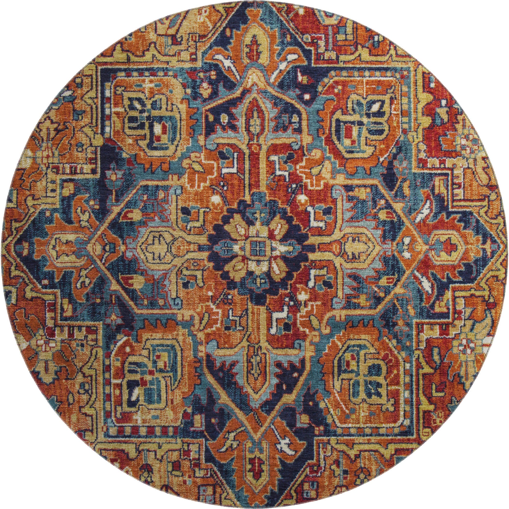 Bern Machine Washable Traditional Paprika Orange Rug 8' x 8' #shape_Round