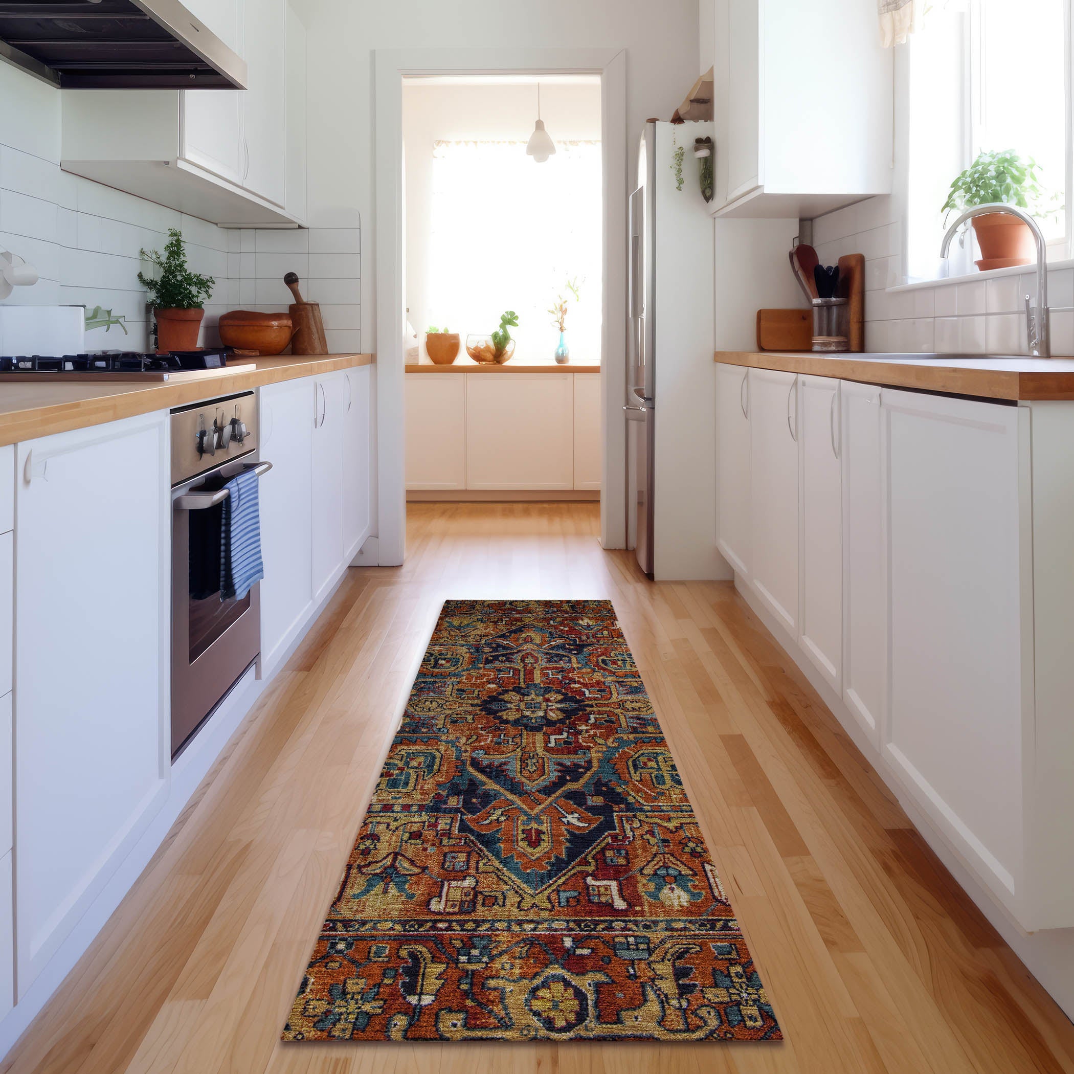 Bern Machine Washable Traditional Paprika Orange Rug 2'3" x 7'6" #shape_Runner