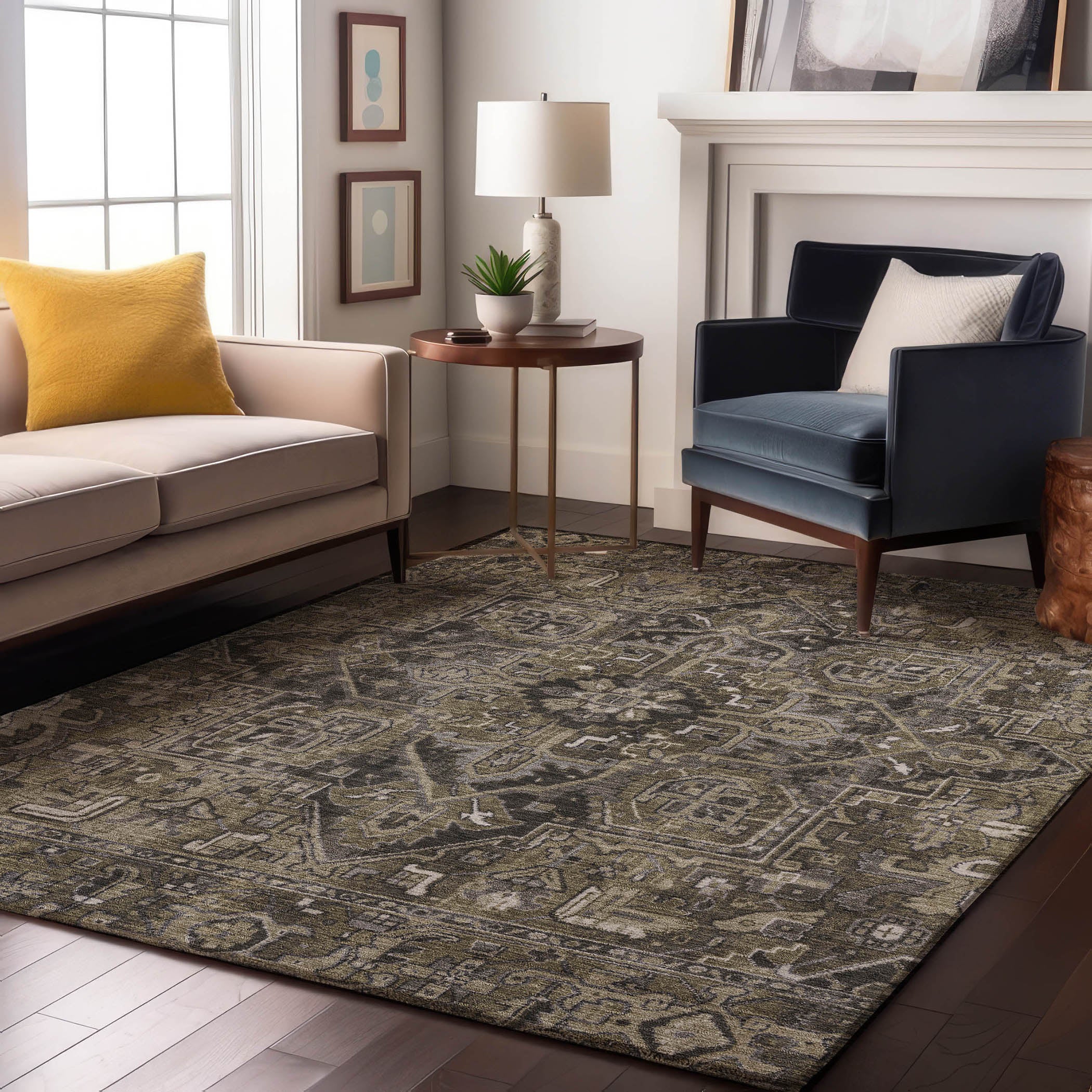 Bern Machine Washable Traditional Taupe Brown Rug 2'6" x 3'10" #shape_Rectangle