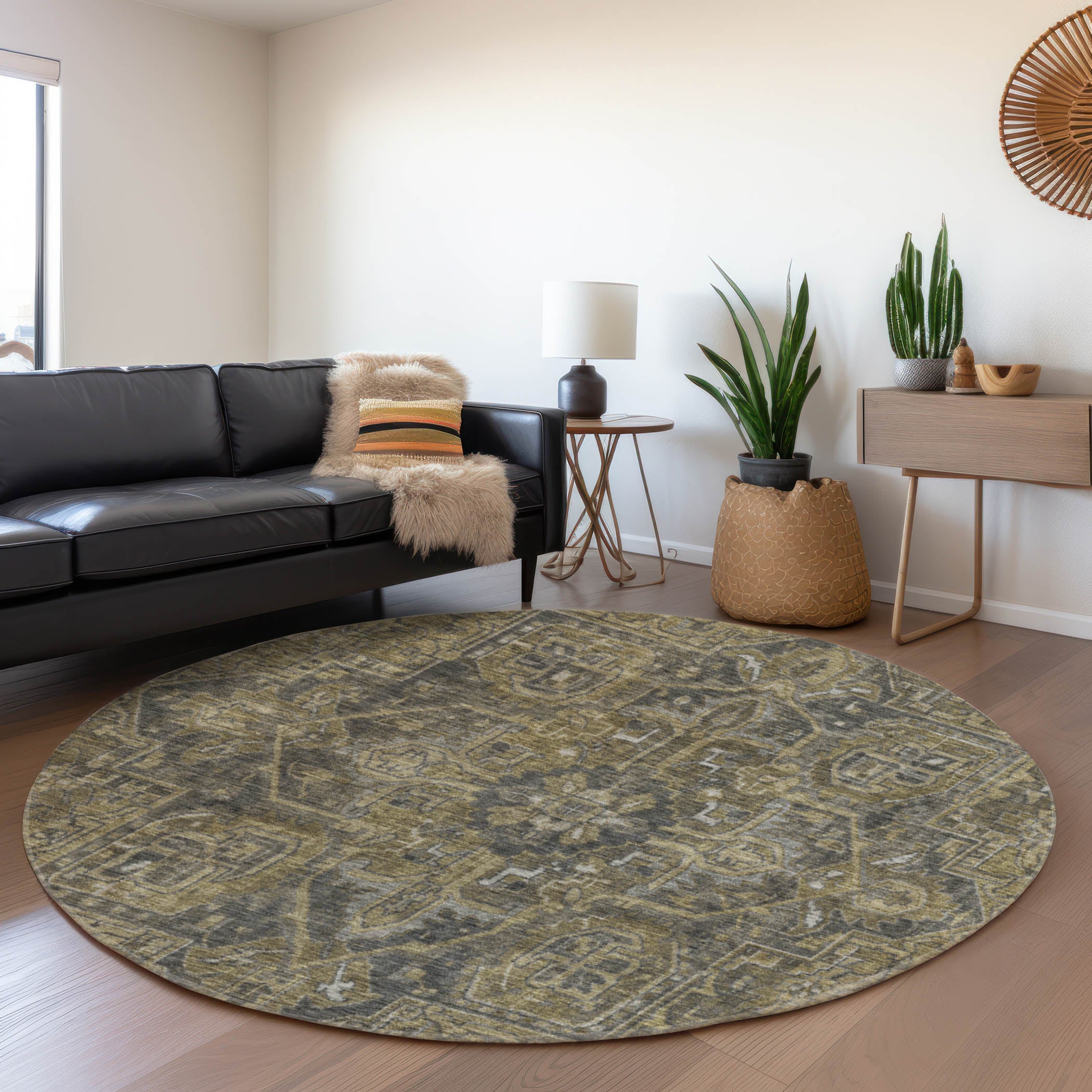 Reykjavik Machine Washable Traditional Chocolate Brown Rug 8' x 8' #shape_Round