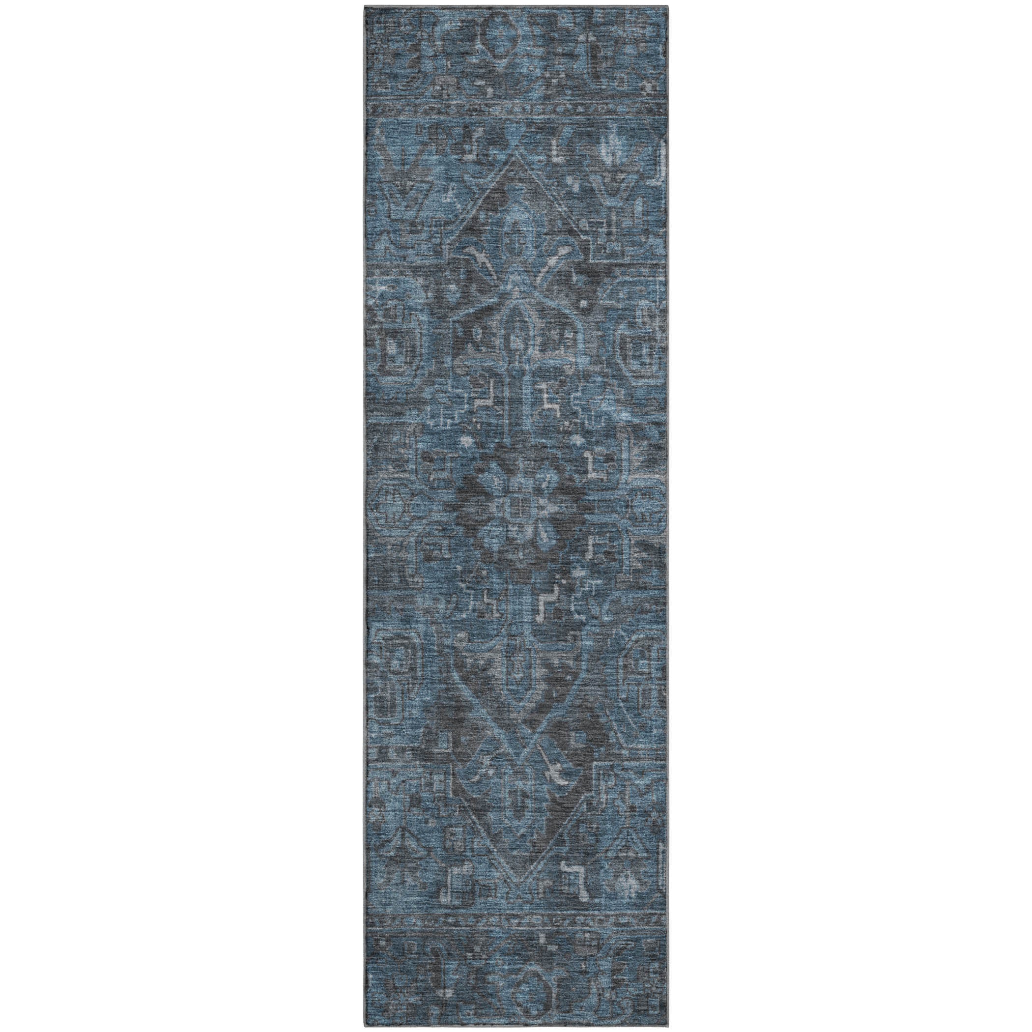 Reykjavik Machine Washable Traditional Navy Blue Rug 2'3" x 7'6" #shape_Runner