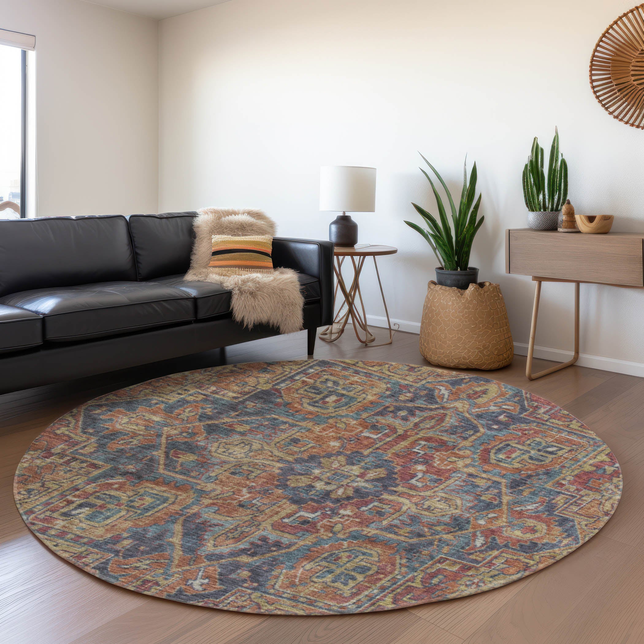 Reykjavik Machine Washable Traditional Red Rug 8' x 8' #shape_Round