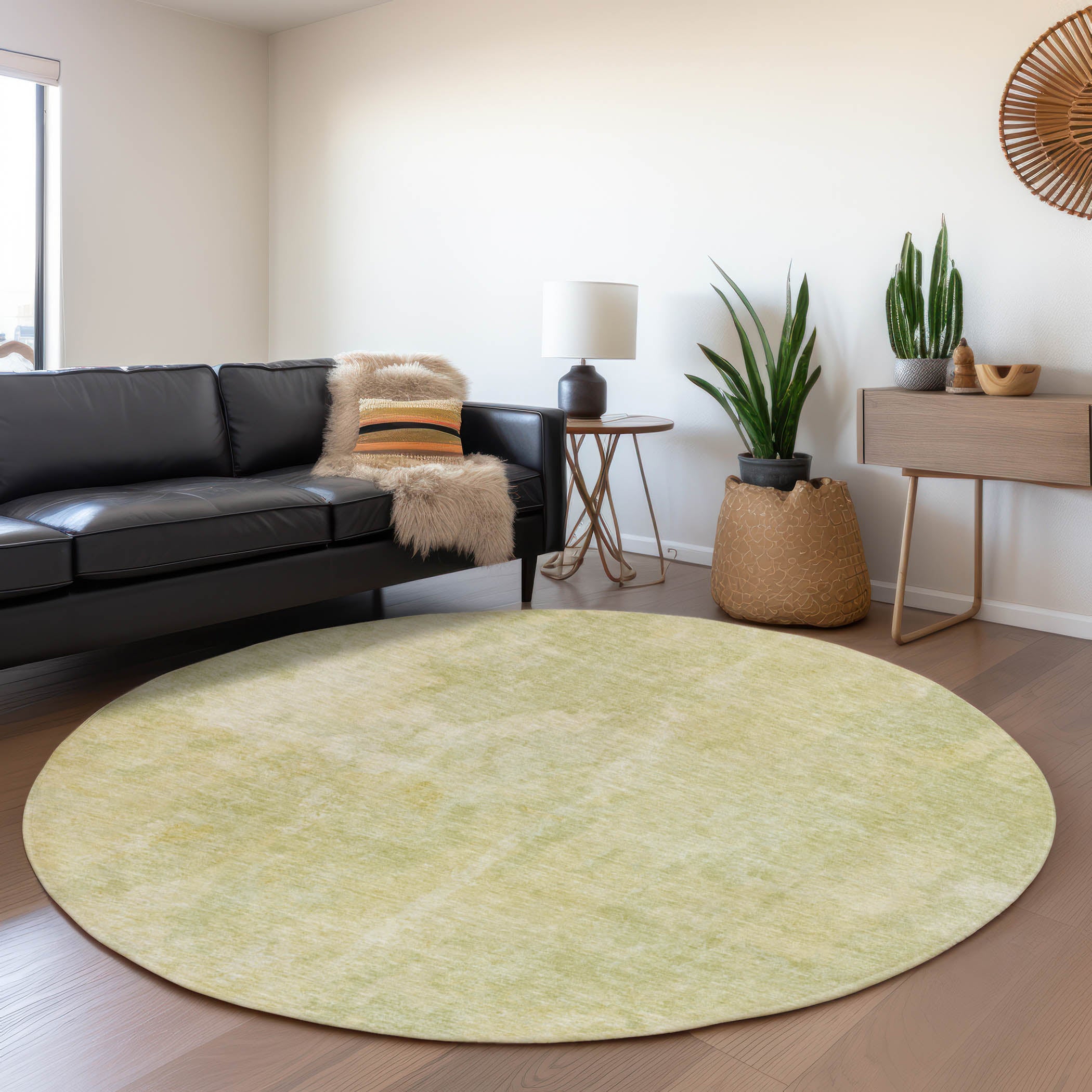 Hoi An Machine Washable Transitional Gold Rug 8' x 8' #shape_Round
