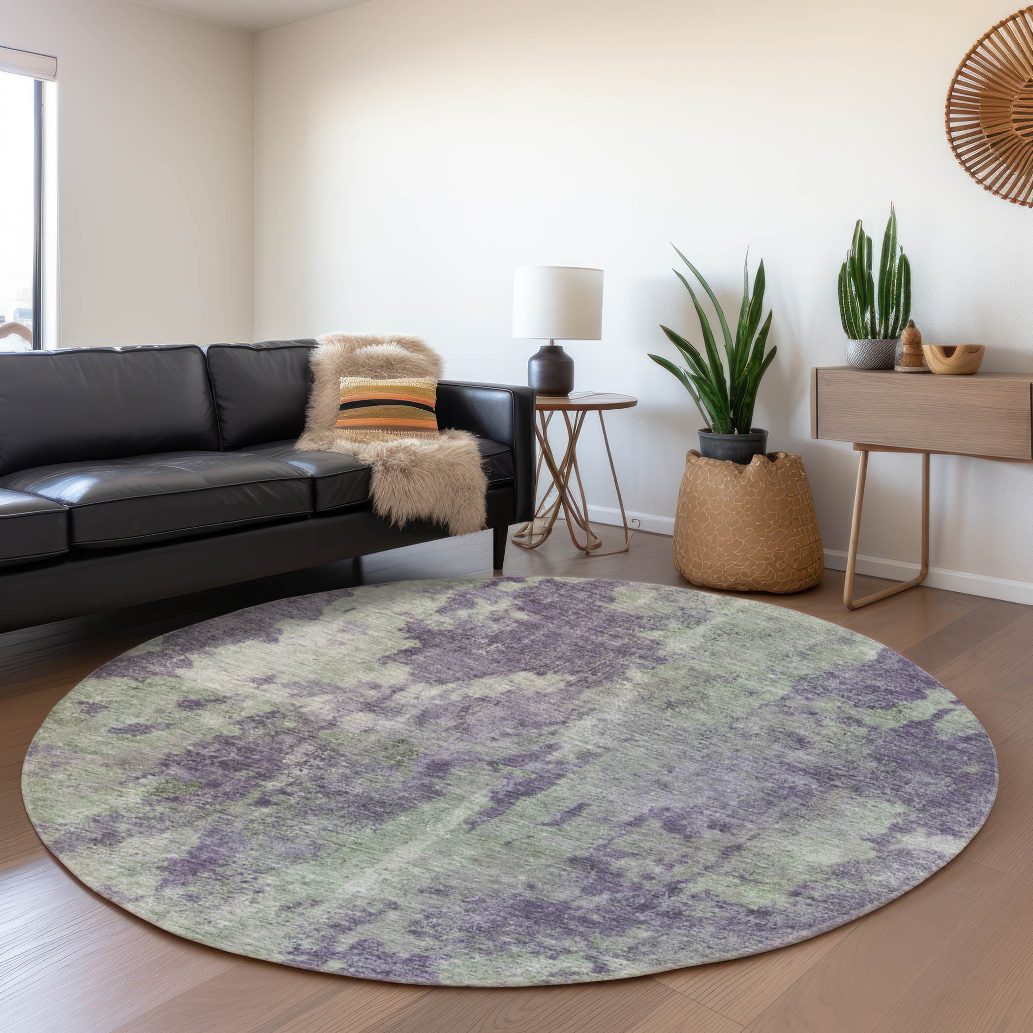 Hoi An Machine Washable Transitional Purple Rug 8' x 8' #shape_Round