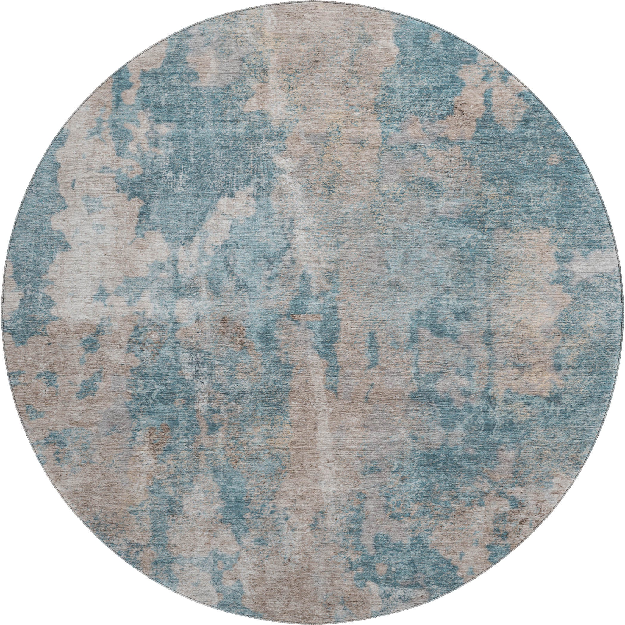Hoi An Machine Washable Transitional Teal Rug 8' x 8' #shape_Round
