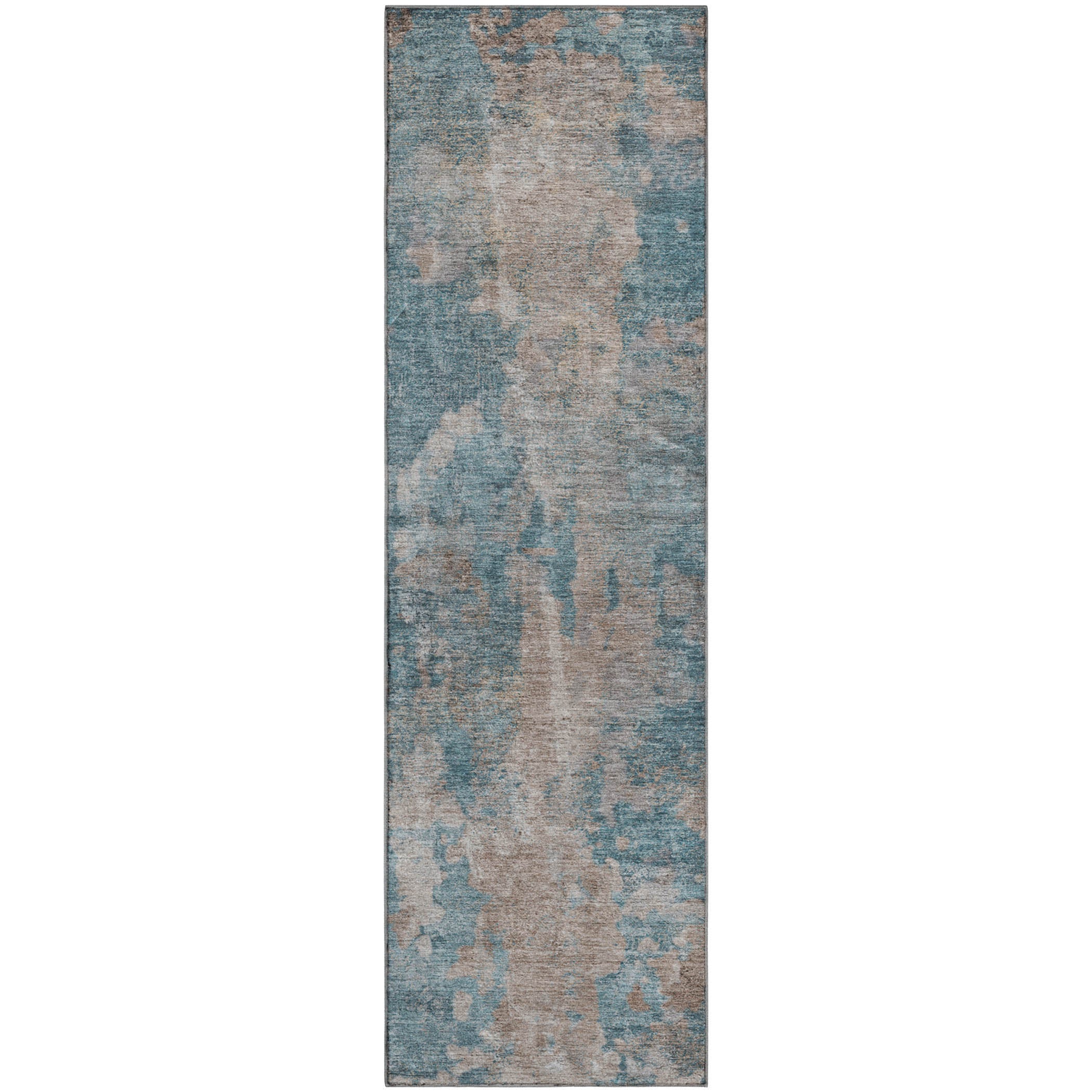 Hoi An Machine Washable Transitional Teal Rug 2'3" x 7'6" #shape_Runner