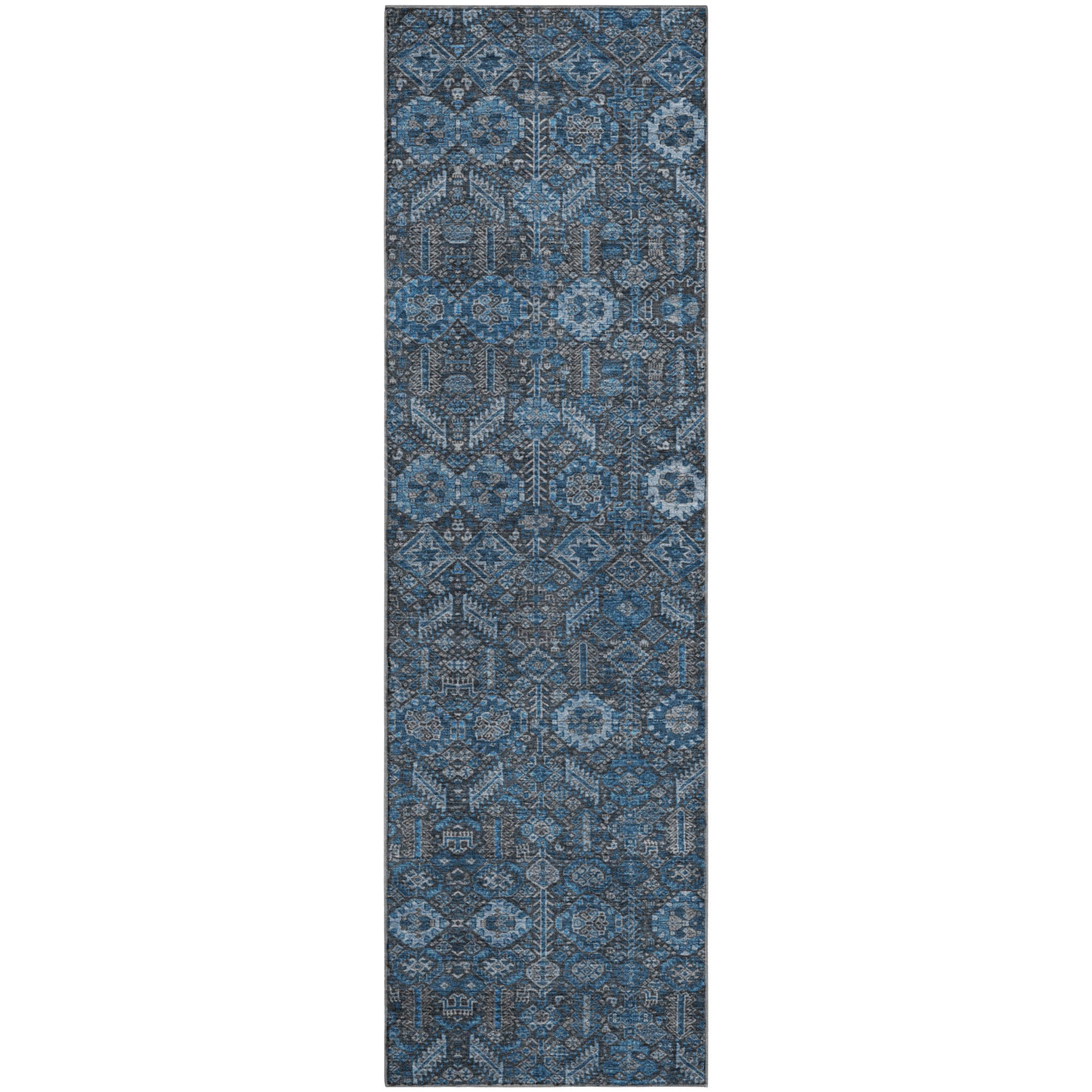 Lucerne Machine Washable Transitional Blue Rug 2'3" x 7'6" #shape_Runner
