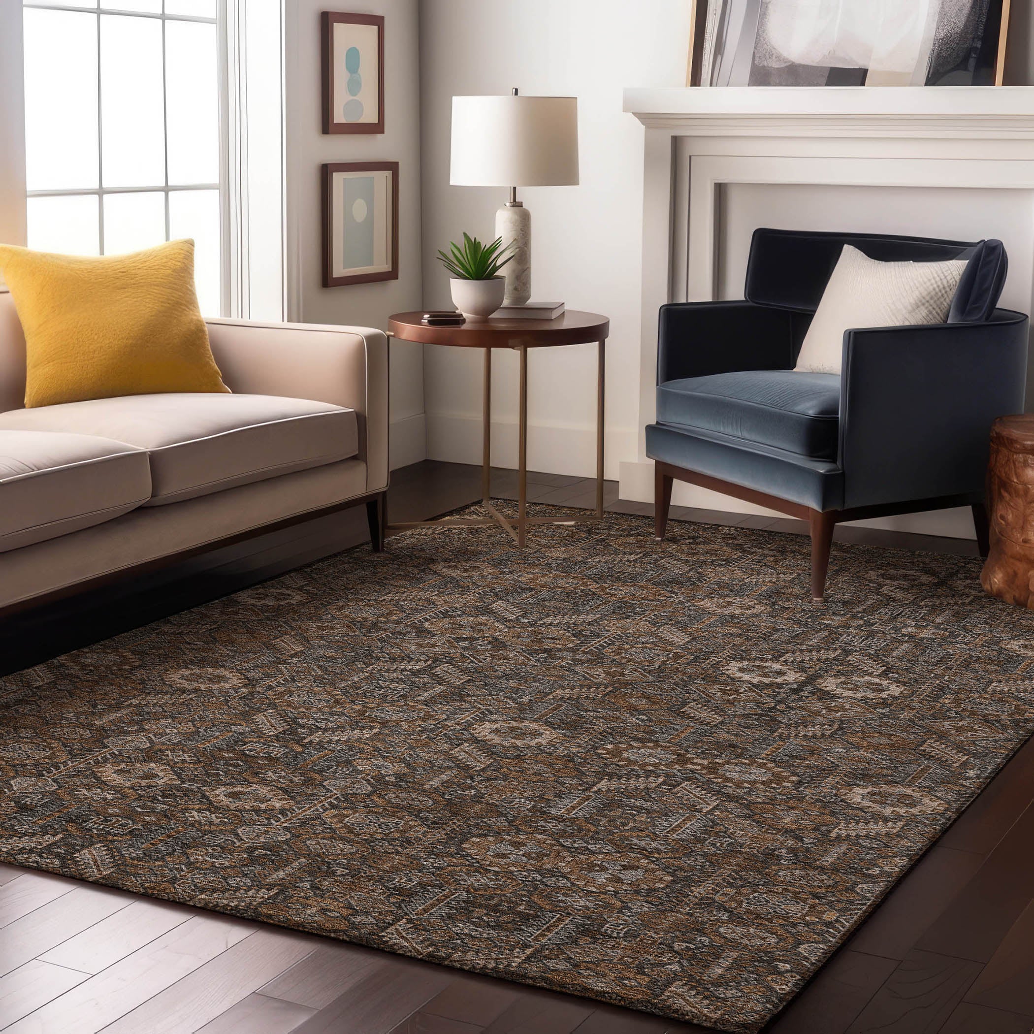 Lucerne Machine Washable Transitional Chocolate Brown Rug 2'6" x 3'10" #shape_Rectangle