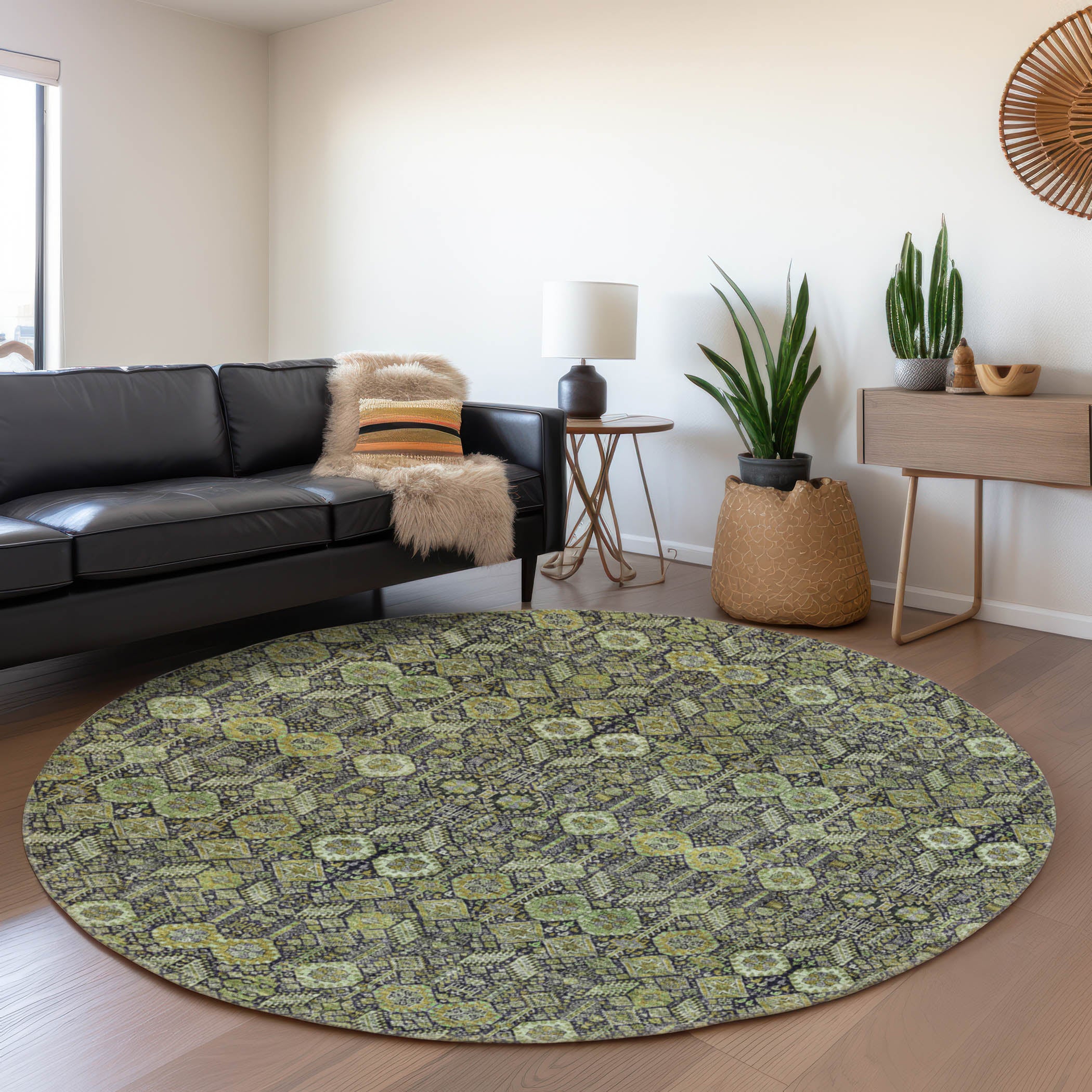 Lucerne Machine Washable Transitional Green Rug 8' x 8' #shape_Round