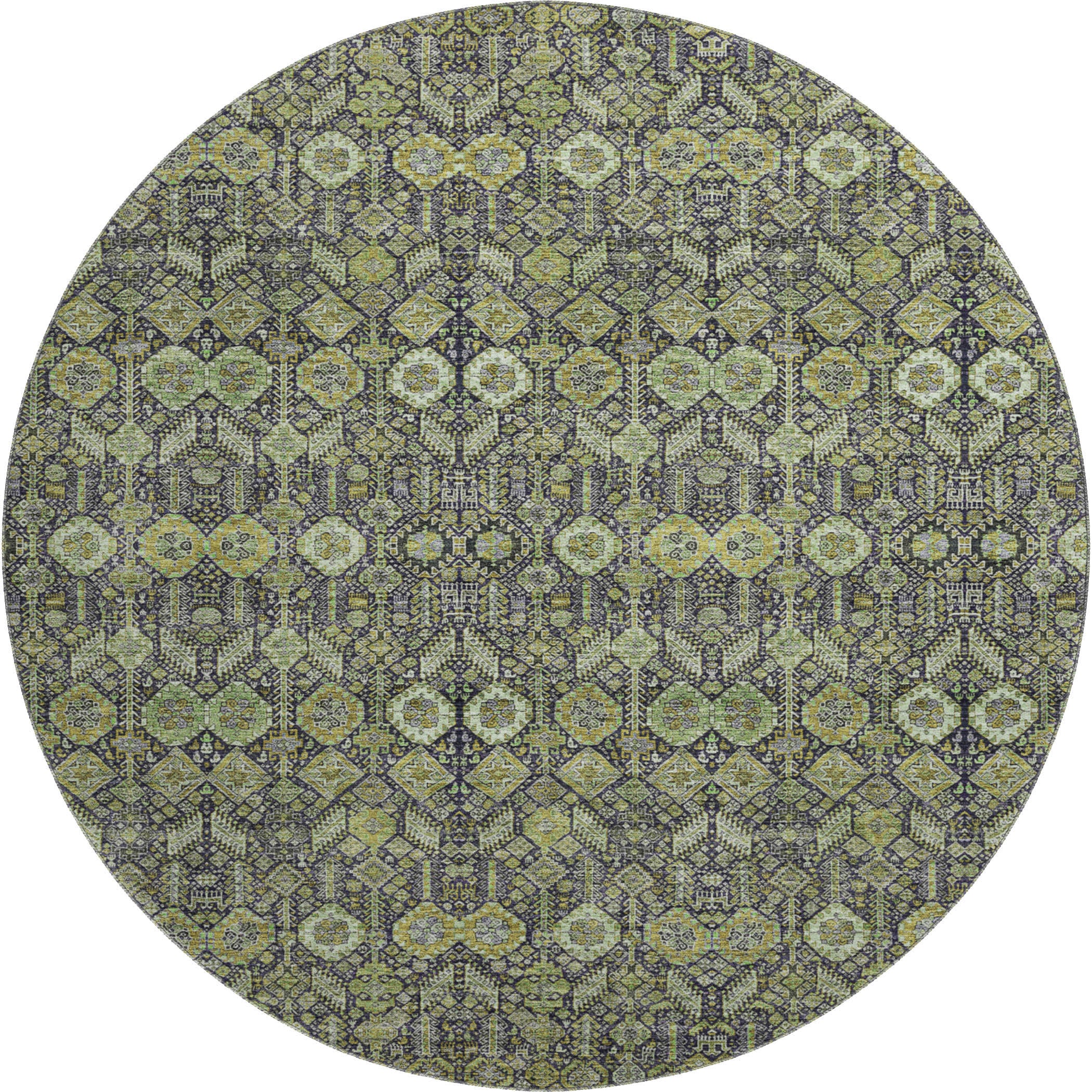 Lucerne Machine Washable Transitional Green Rug 8' x 8' #shape_Round