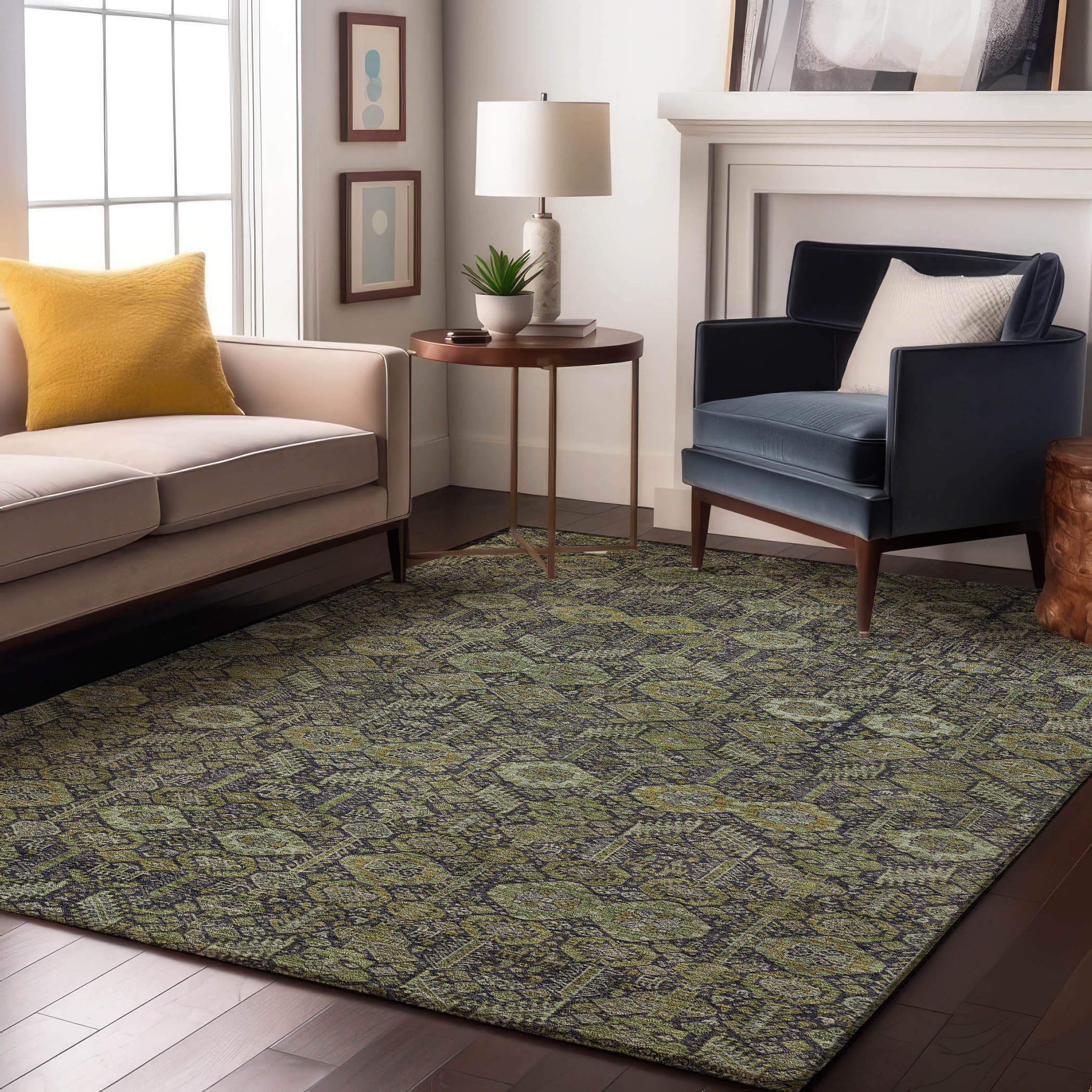 Lucerne Machine Washable Transitional Green Rug 2'6" x 3'10" #shape_Rectangle
