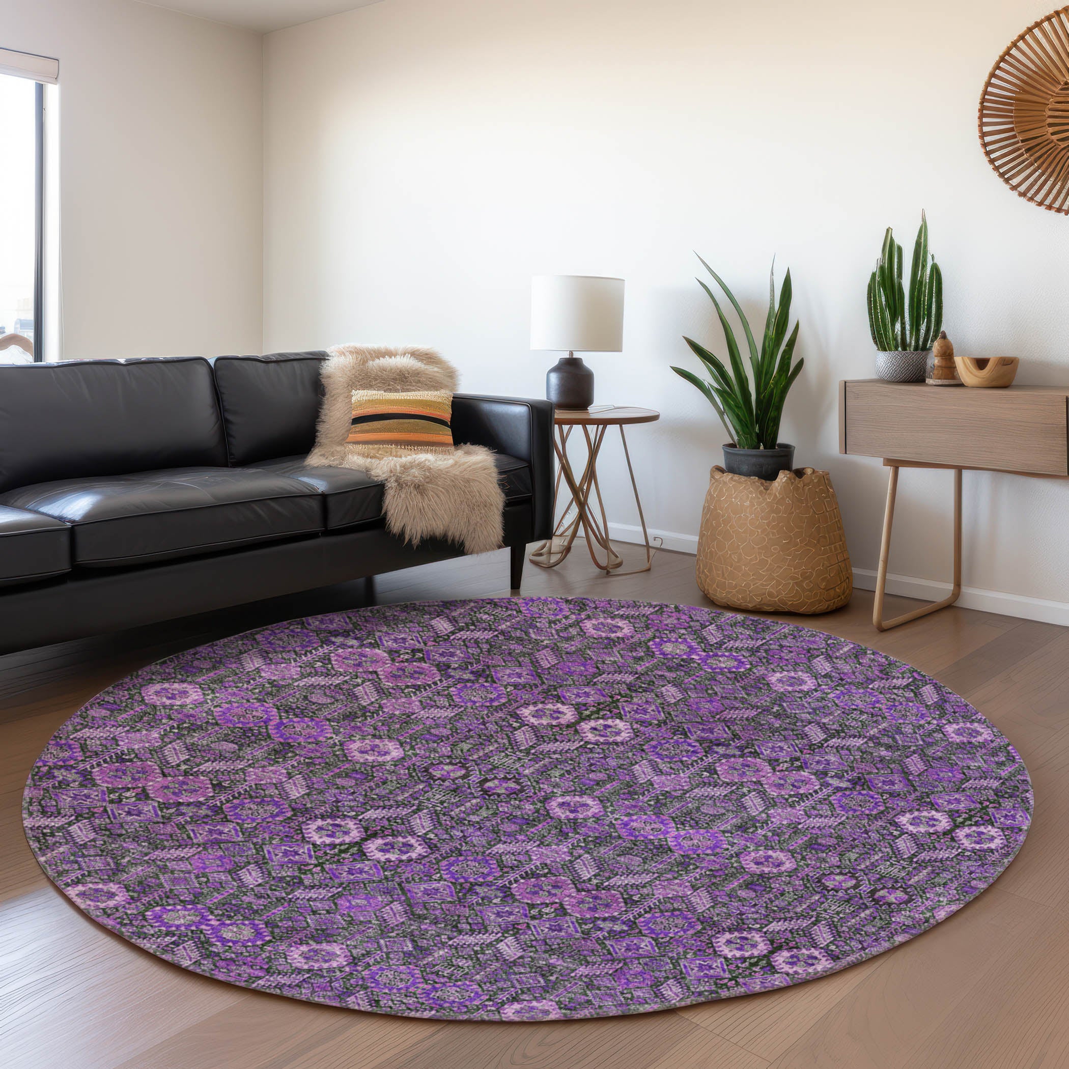 Lucerne Machine Washable Transitional Purple Rug 8' x 8' #shape_Round