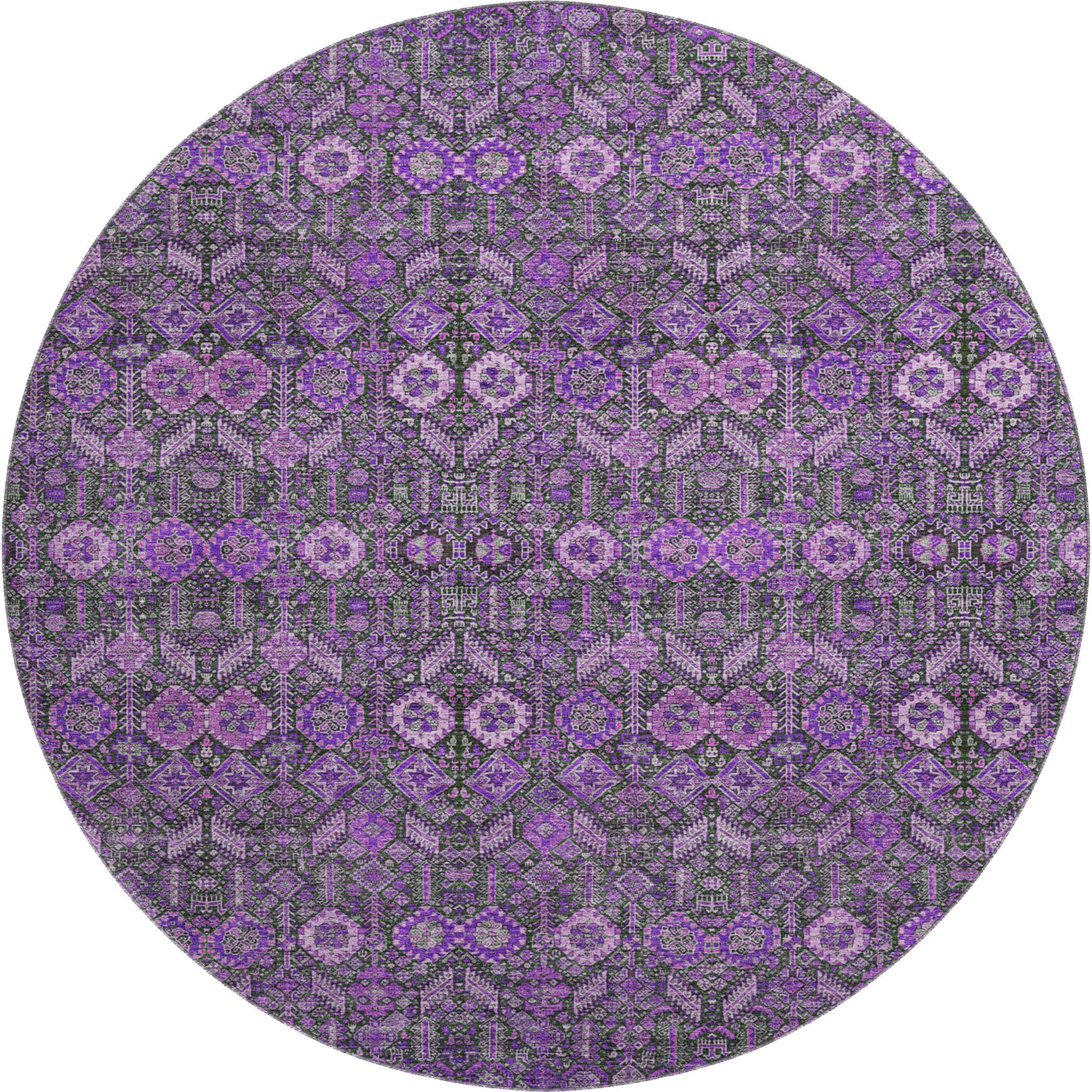 Lucerne Machine Washable Transitional Purple Rug 8' x 8' #shape_Round