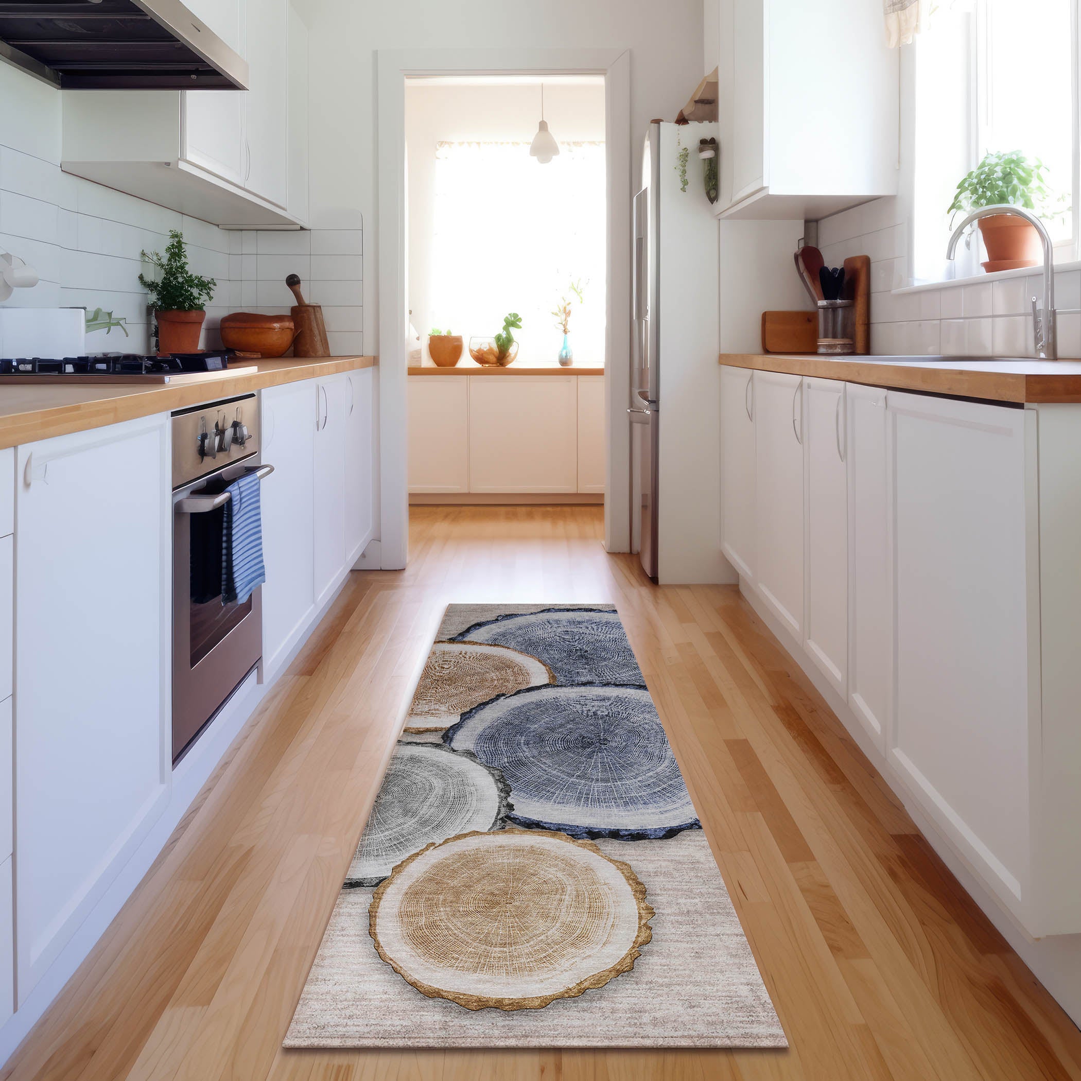 Dublin Machine Washable Transitional Beige Brown Rug 2'3" x 7'6" #shape_Runner