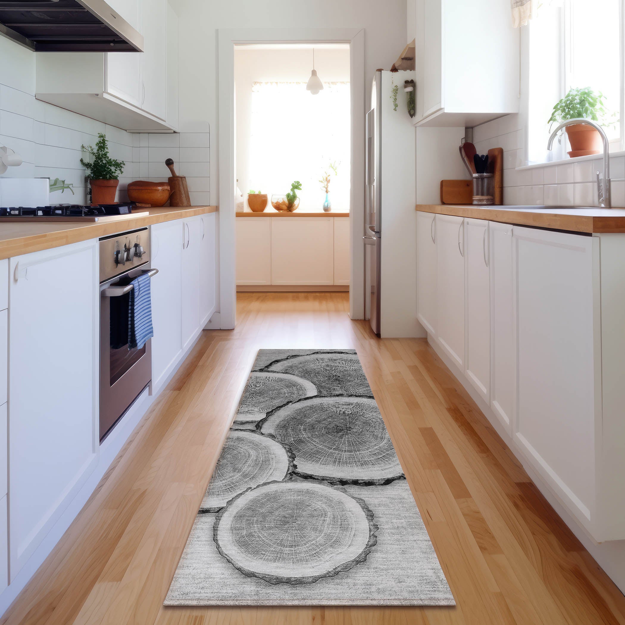 Dublin Machine Washable Transitional Gray Rug 2'3" x 7'6" #shape_Runner