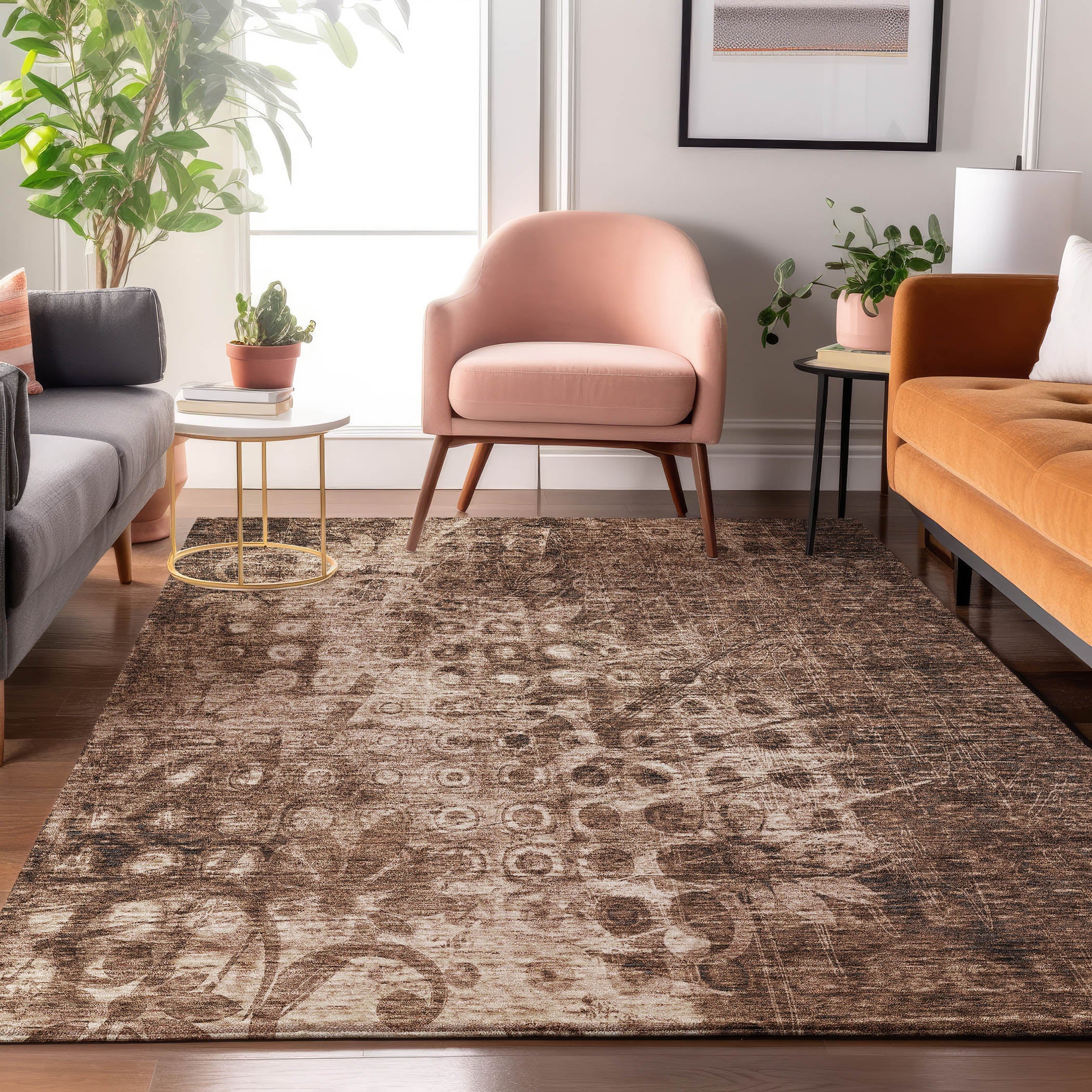 Luang Prabang Machine Washable Transitional Chocolate Brown Rug 2'6" x 3'10" #shape_Rectangle