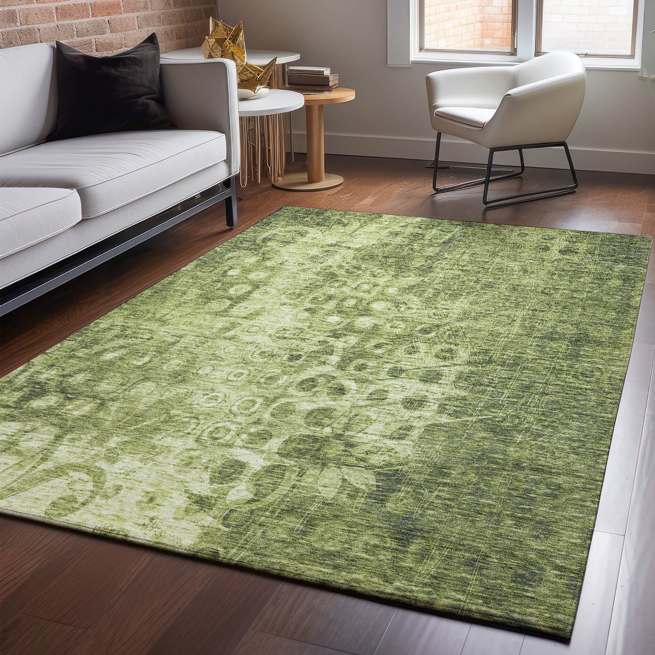 Luang Prabang Machine Washable Transitional Olive Green Rug 2'6" x 3'10" #shape_Rectangle